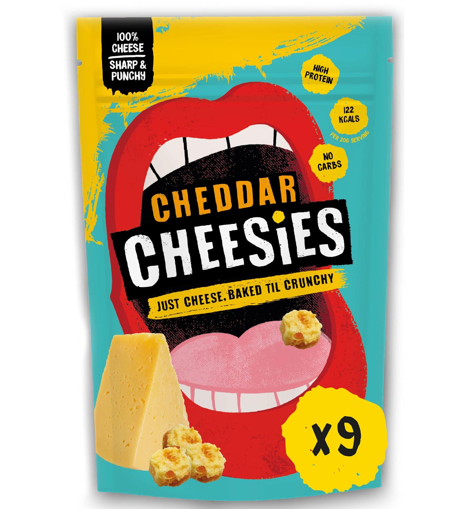 CHEESIES Cheddar Crunchy Cheese Keto Snack 100% Cheese Sugar Free Gluten Free No Carb High Protein Vegetarian | 2.1oz (Pack of 9) - Buy Online on SooperMarket.com