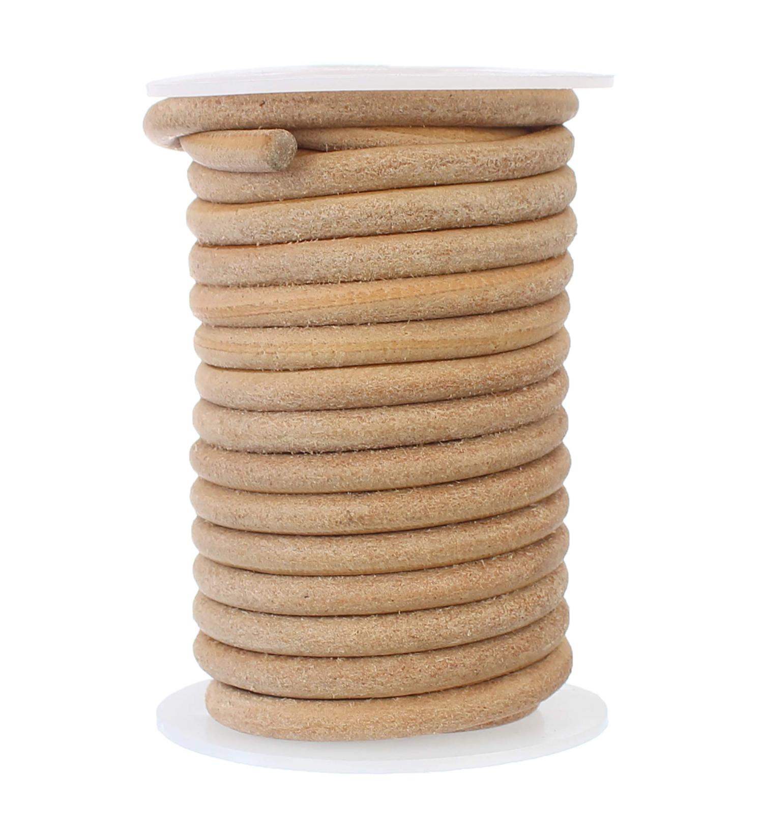 CleverDelights Genuine Leather Cord - 1/4" Round - 25 Feet - Natural