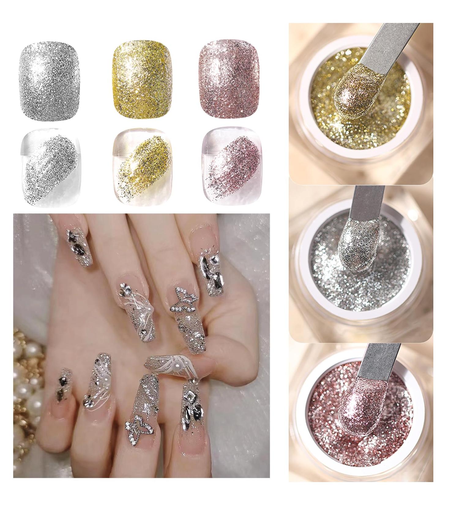 Buy 3 Boxes Glitter Gel Nail Polish | 3D Gold Silver Rose Gold Holographic Chrome for Salon & DIY Nail Art - Buy Online on SooperMarket.com
