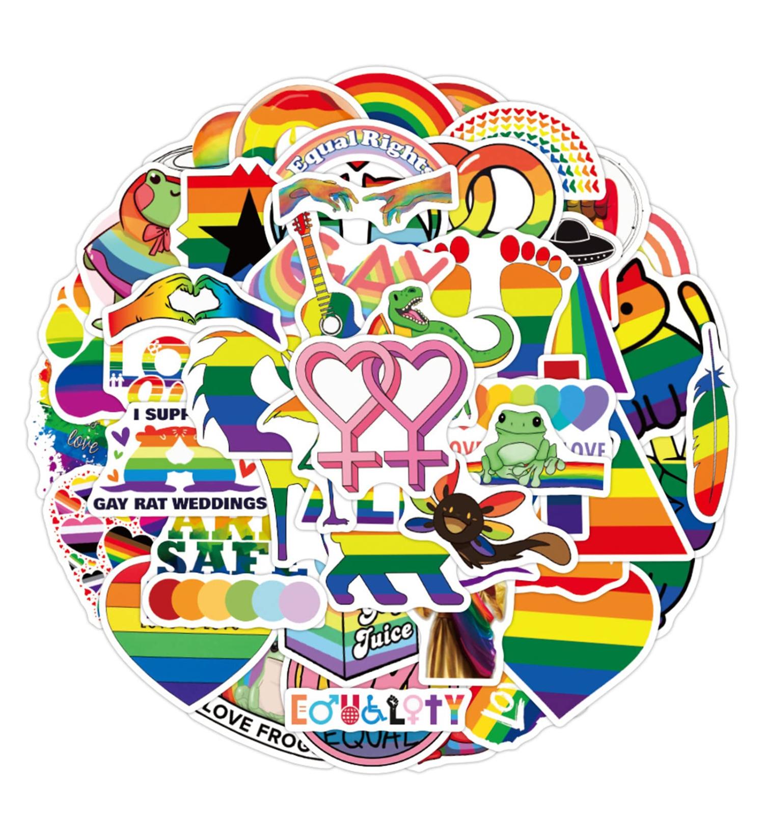 Rainbow Gay Pride Heart Frogs Animal Stickers - 50 PCS LGBT Equal Love Decor Decals for Water Bottle, Bike, Skateboard | LGBTQ Pride Collection - Buy Online on SooperMarket.com
