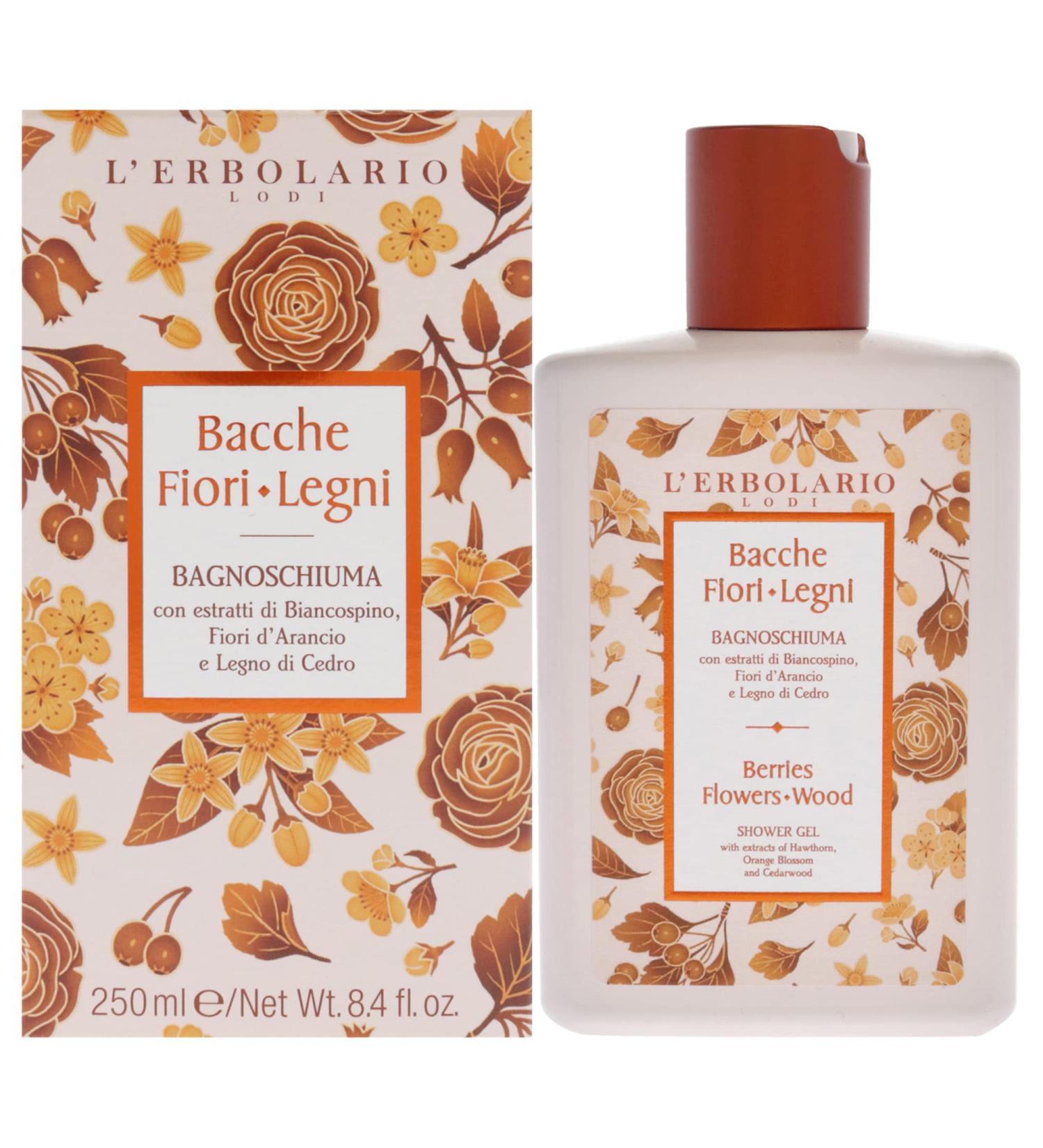 L'Erbolario Berries Flowers Wood Shower Gel - Refreshing & Perfumed Body Wash - Gently Cleanses & Invigorates Skin - 8.4 oz - Buy Online on SooperMarket.com