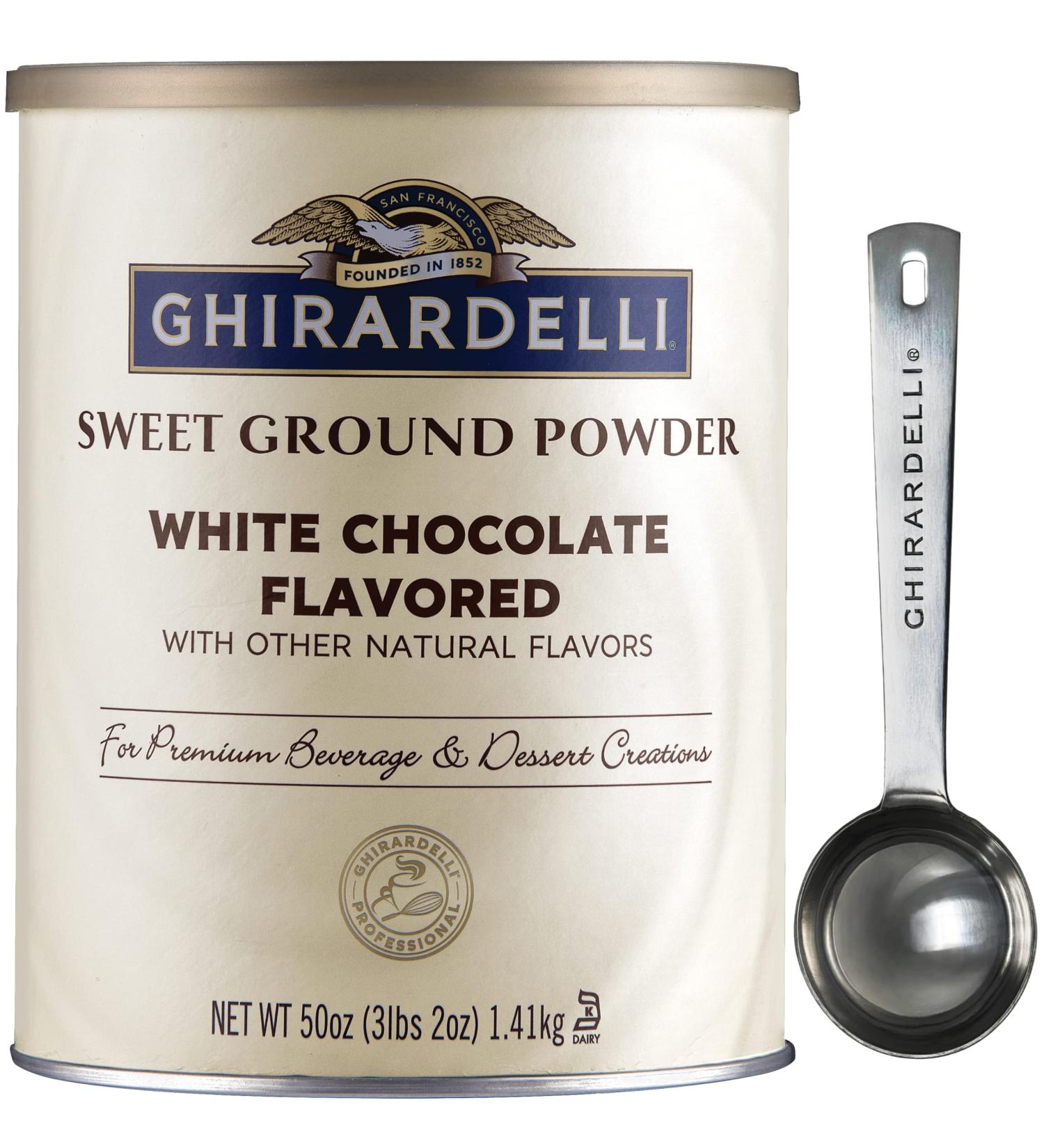 Ghirardelli Sweet Ground White Chocolate Powder 3.12 lb with Barista Spoon - Gourmet Flavor - Buy Online on SooperMarket.com