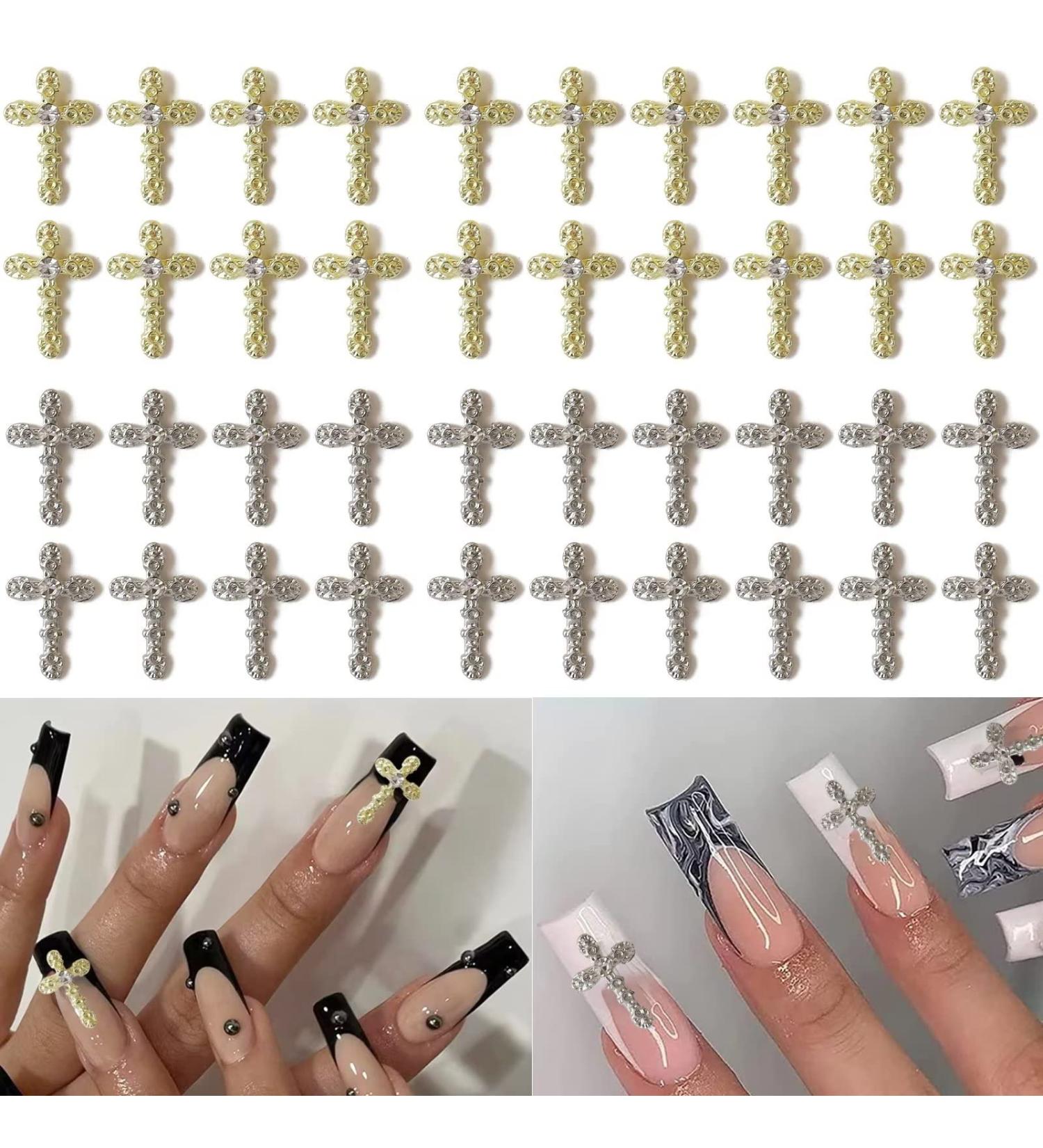 RUNRAYAY 40Pcs Cross Nail Charms Gold & Silver 3D Metal Retro Punk Nail Charms Cross Shape Nail Decoration for Women Girl Nail Art Decor - Buy Online on SooperMarket.com