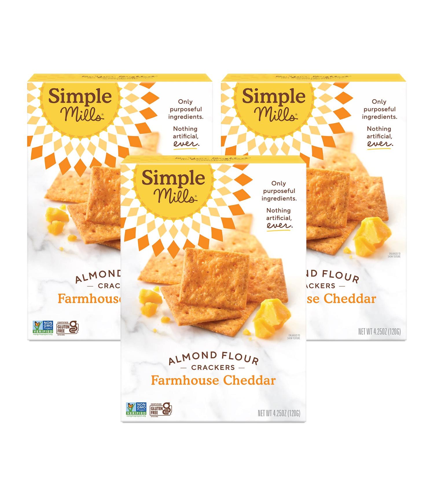 Simple Mills Almond Flour Crackers Farmhouse Cheddar - Gluten Free Snacks 4.25 oz (Pack of 3) - Buy Online on SooperMarket.com