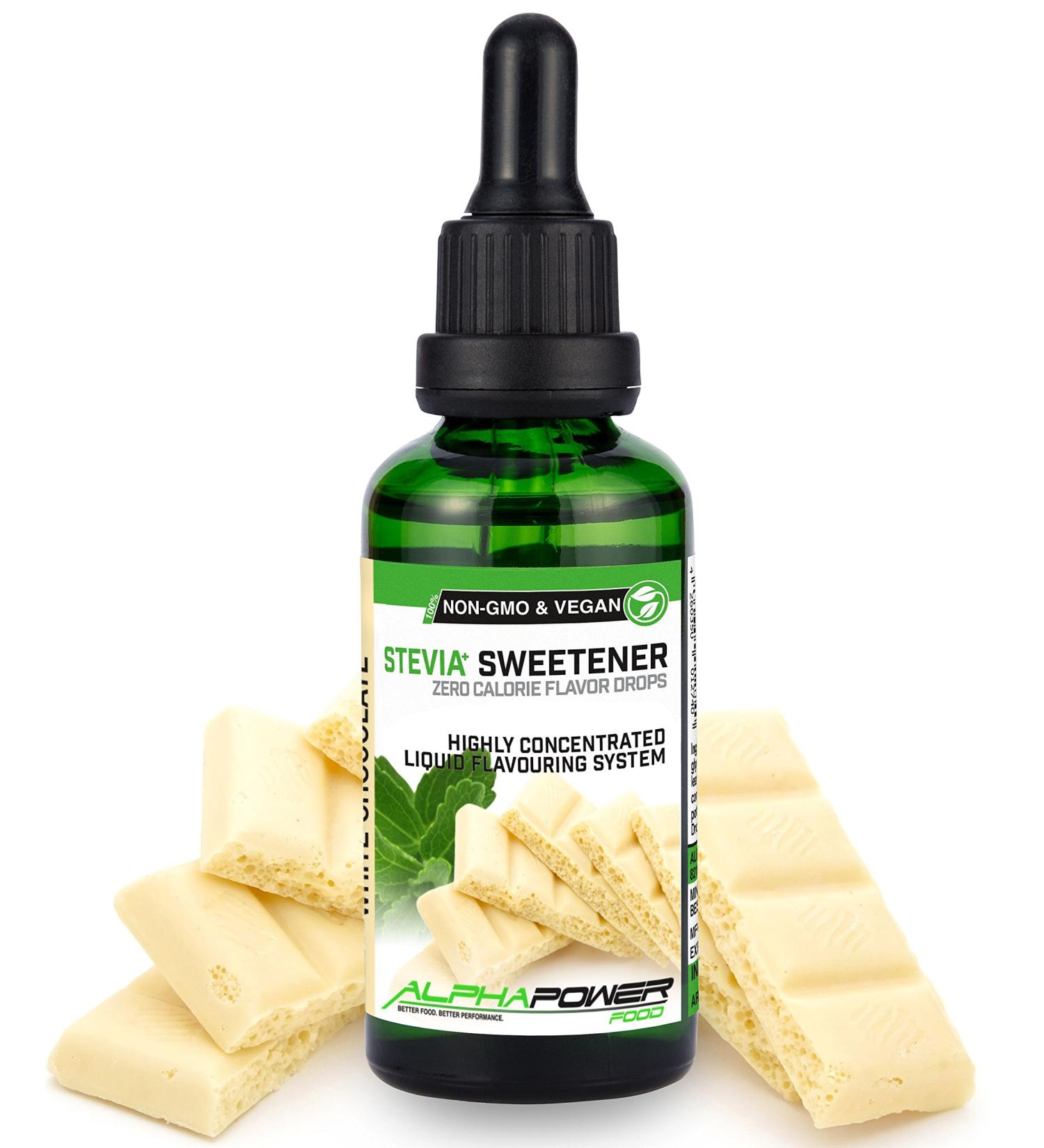Alphapower Food Stevia Drops | Sugar-Free White Chocolate Flavor | 100% Natural Liquid Aroma & Sweetener | Ideal for Desserts Smoothies & Muesli | 50ml - Buy Online on SooperMarket.com