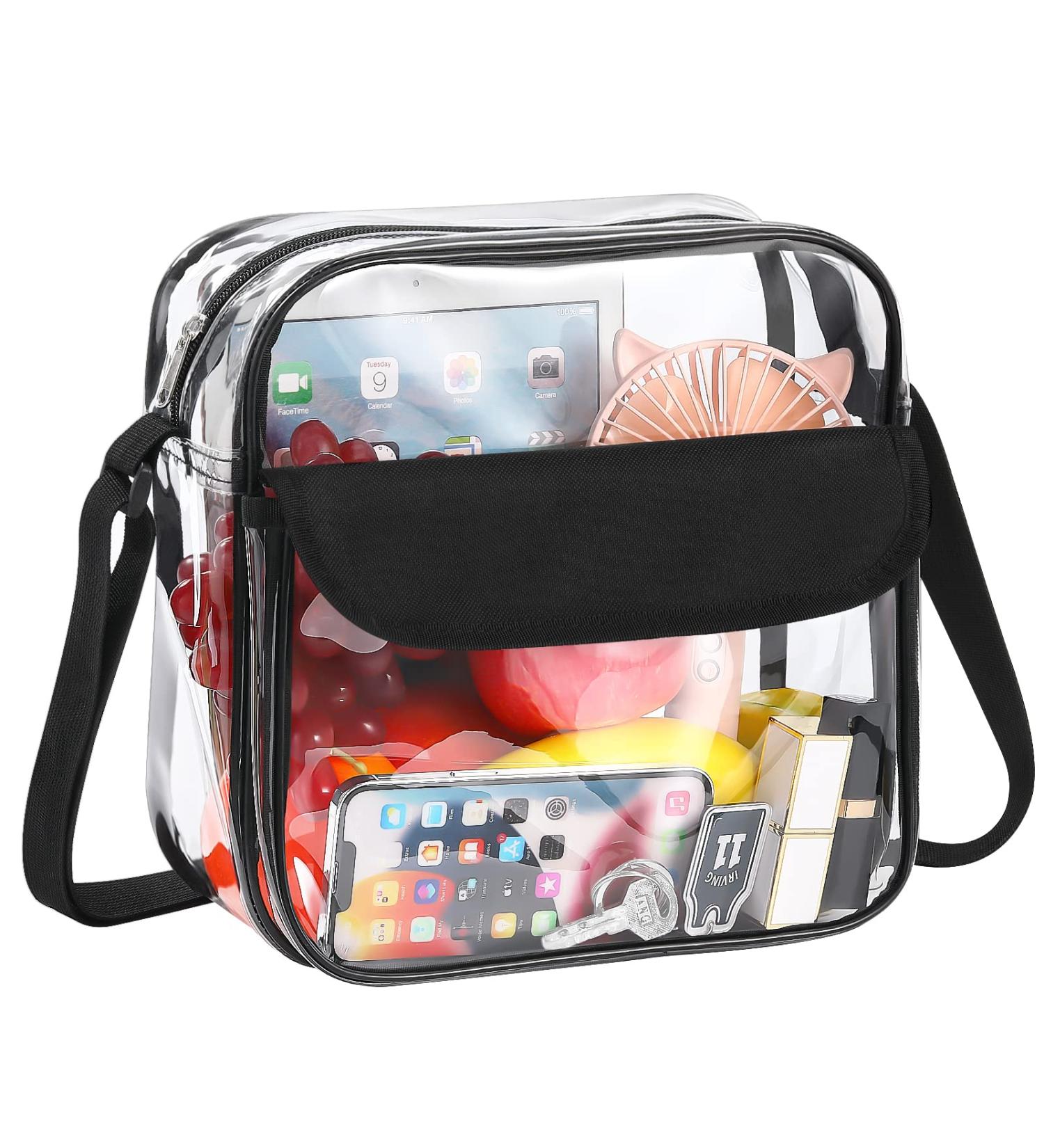 Moko Station Approved Clear Crossbody Bag | Transparent Adjustable Shoulder Bag for Sports Games & Concerts - Black 25.5x10.5x5 cm - Buy Online on SooperMarket.com