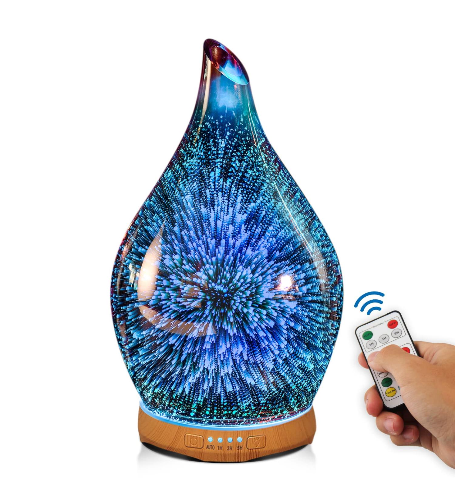 Porseme 280ml Aroma Diffuser with Remote Control | Hand Blown 3D Fireworks Humidifier | Quiet Ultrasonic with 7 LED Colors | Automatic Power-Off & Timer | Perfect for Apartments & Yoga - Buy Online on SooperMarket.com