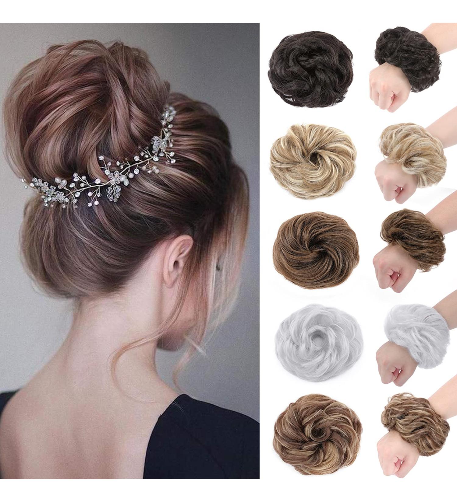 Thick Synthetic Hair Bun Extensions - Messy Hair Scrunchies for Women - Medium Brown to Coffee Brown (45g) - Light Brown Updo Ponytail Hairpiece - Buy Online on SooperMarket.com
