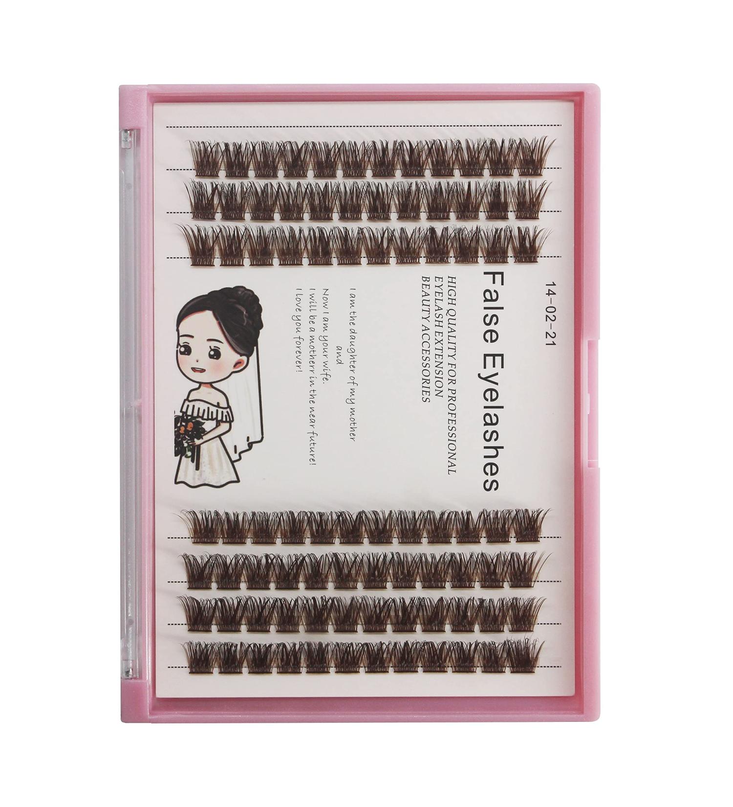 Bodermincer D Curl Brown Cluster Eyelash Extensions - Natural 3D Russian Volume Faux Lashes (14MM) for a Stunning Look - Shop Now - Buy Online on SooperMarket.com