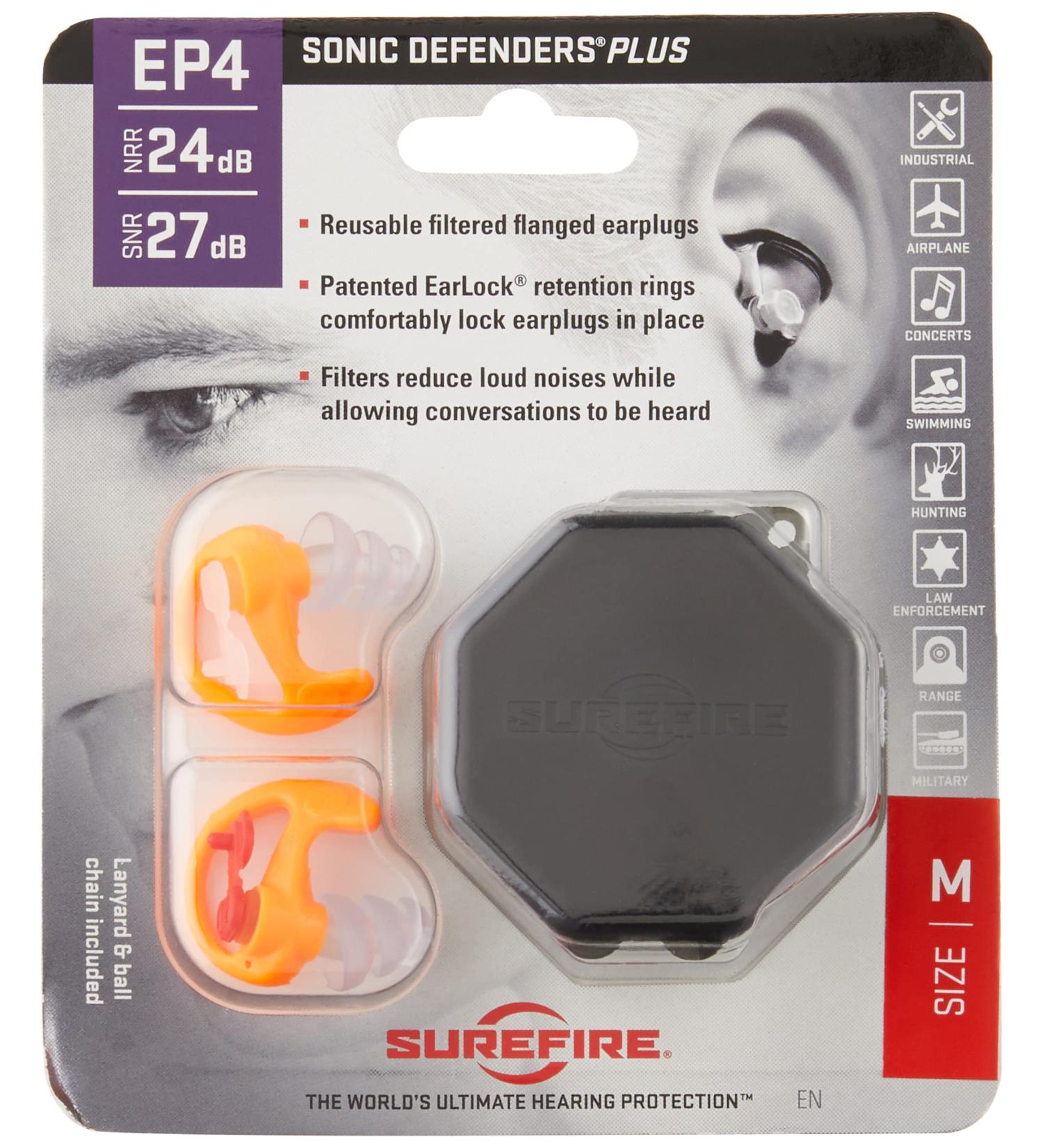 SureFire EP4 Sonic Defenders Plus Earplugs - Orange, Medium, Triple Flanged Design - Reusable - Buy Online on SooperMarket.com