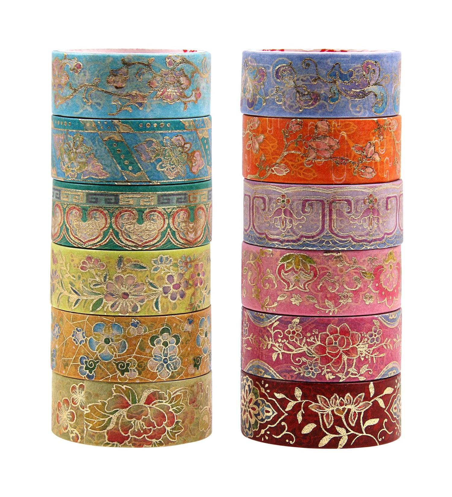 Lychii Washi Tape Set - 12 Rolls Vintage Masking Tape with Gold Foil - Oriental Aesthetic Journaling Supplies for Planner, Bujo & Artistic Projects - Buy Online on SooperMarket.com