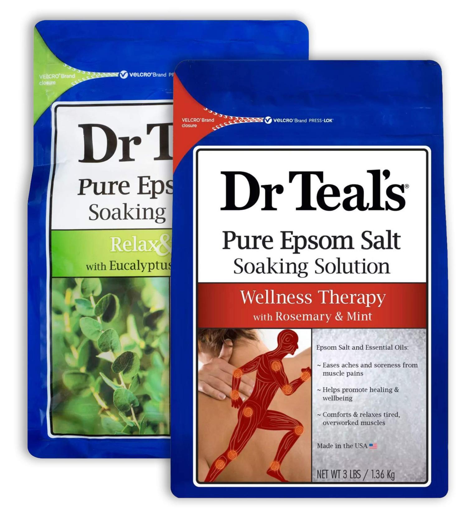 Dr. Teal's Epsom Salt Bath Soak Variety Gift Set - Relaxing Eucalyptus & Spearmint, Revitalizing Rosemary & Mint - 2 Pack (3lbs Each) for Stress Relief & Wellness Therapy - Buy Online on SooperMarket.com