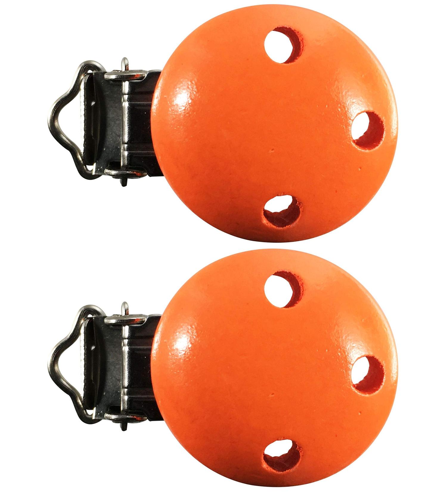 Eco-Friendly Orange Wood Pacifier Clips - Set of 2 | Safe & Stylish Baby Clips for International Shipping - Buy Online on SooperMarket.com