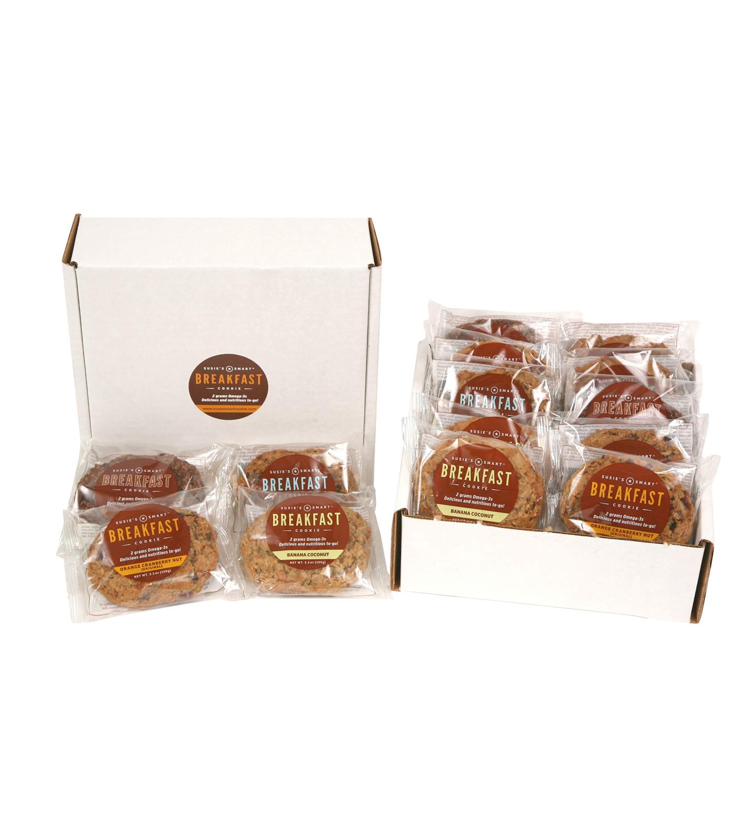 Susie's Smart Breakfast Cookie Mixed Box - Orange Cranberry Nut, Gingered Apple, Banana Coconut, Cocoa - 12 Cookies, 3.5 oz each - Buy Online on SooperMarket.com