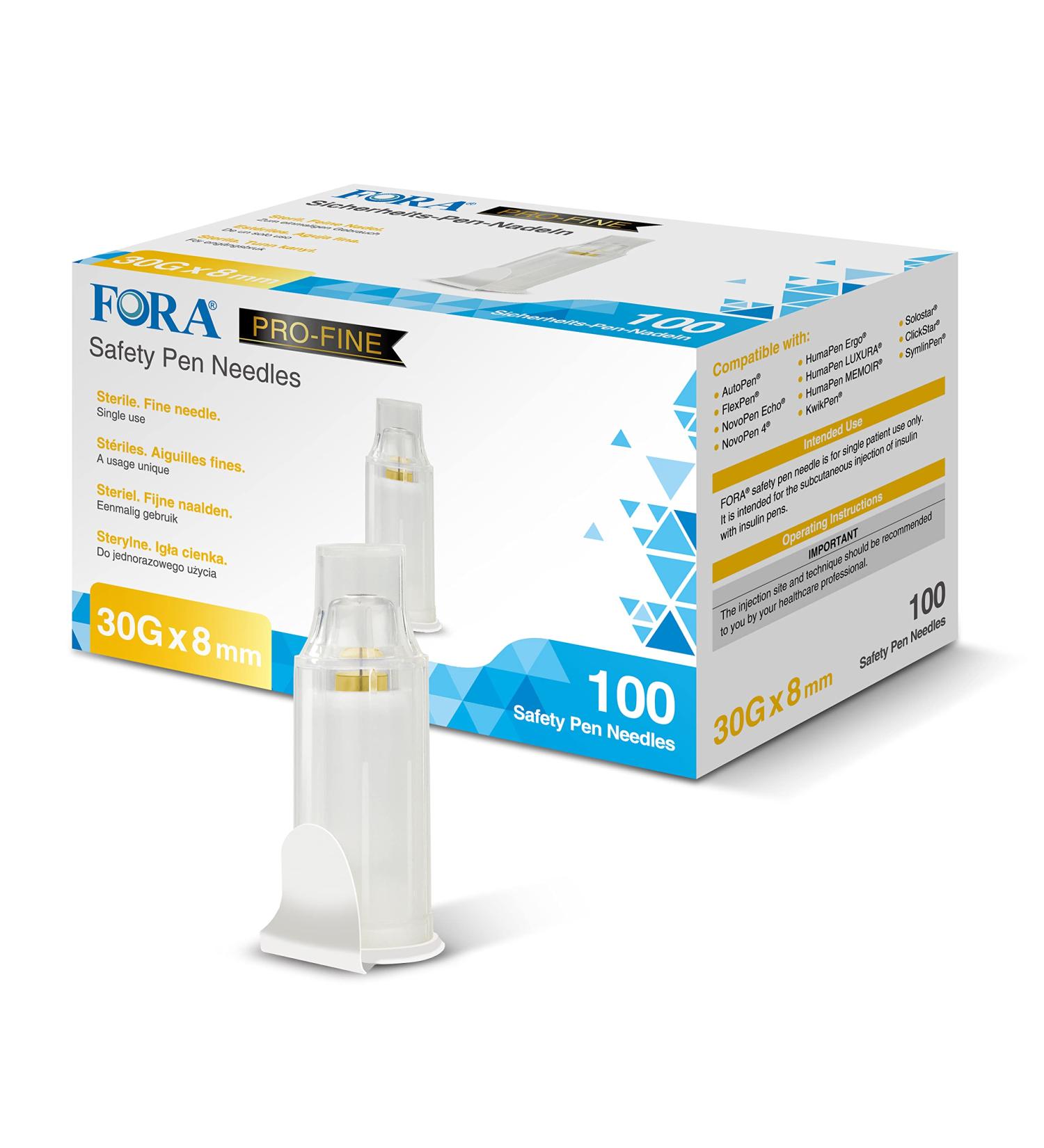 FORA Safety Insulin Pen Needles 30G 8mm | 100pcs - Premium Quality Diabetes Supplies for Accurate and Safe Insulin Delivery - Buy Online on SooperMarket.com