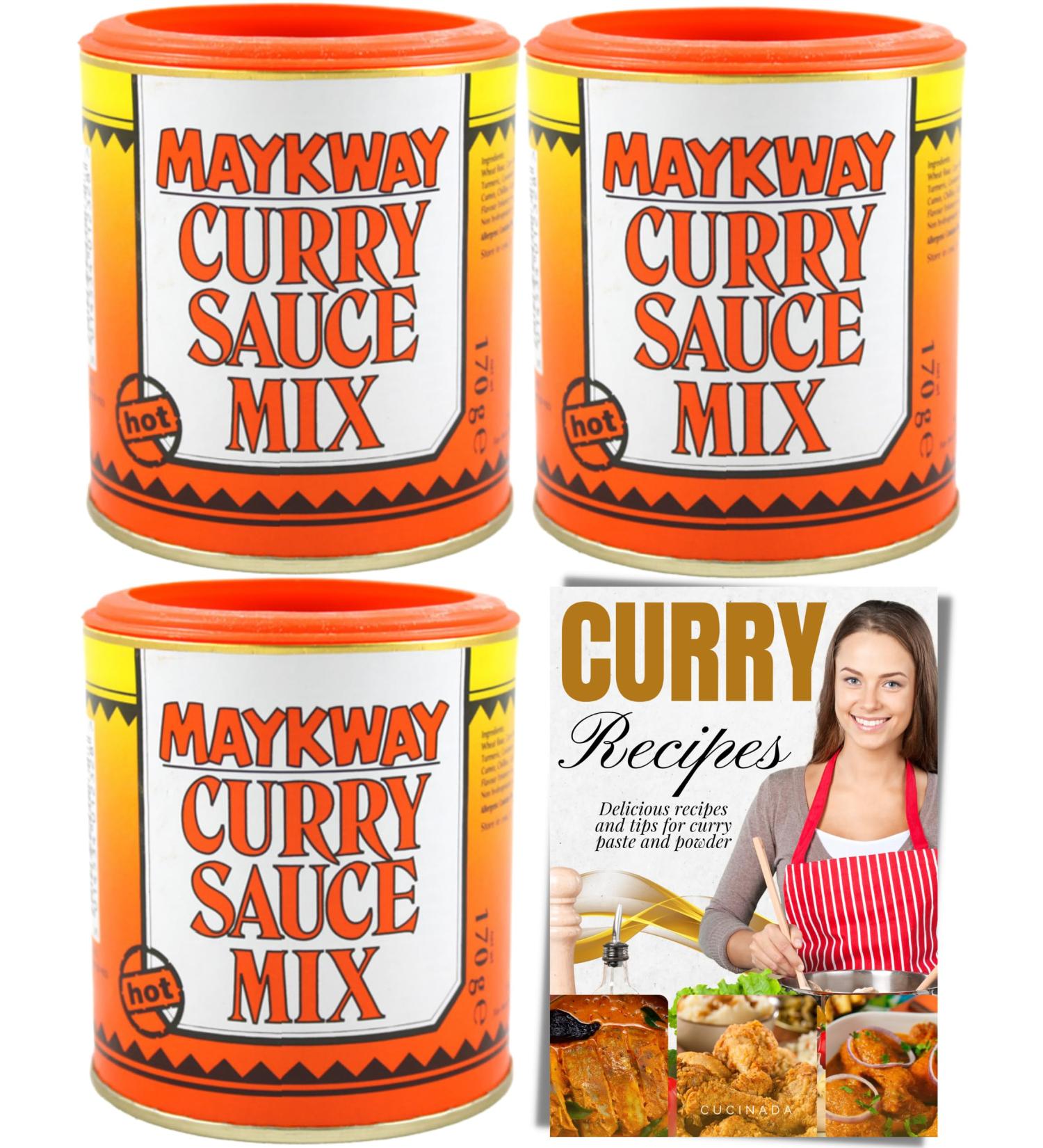 Maykway Curry Sauce Mix Hot with Curry Recipe Leaflet (170g x 3 Packs) | Ideal Curry Kit with 3 Pcs. Maykway Curry Powder and Recipe Card | Curry Mix Suitable for Vegetarians - Buy Online on SooperMarket.com