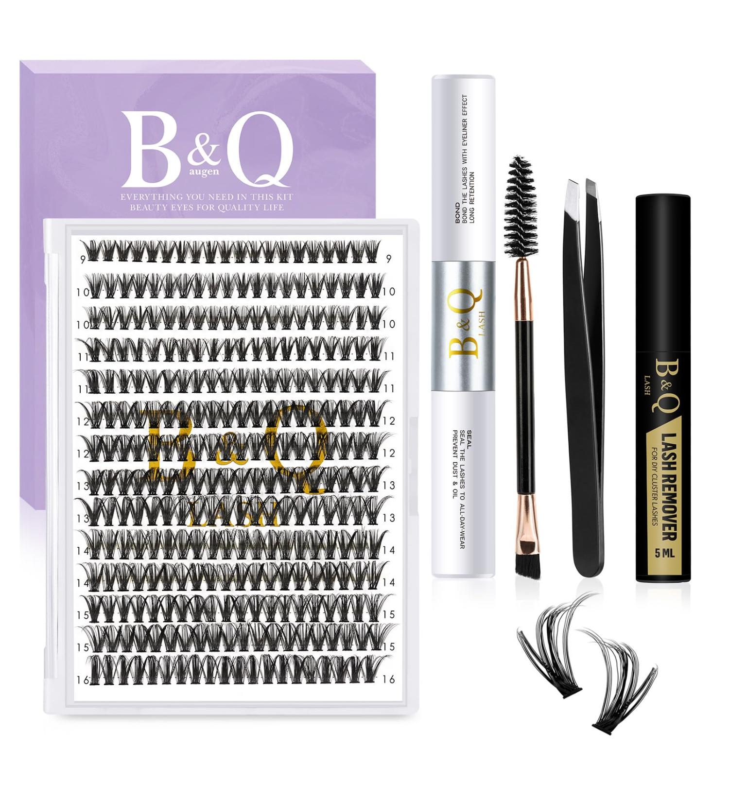 B&Q 280 PCS Cluster Lashes DIY Extension Kit with Bond & Seal Remover, Applicators - Kit-40D-D Curl 9-16mm - Buy Online on SooperMarket.com