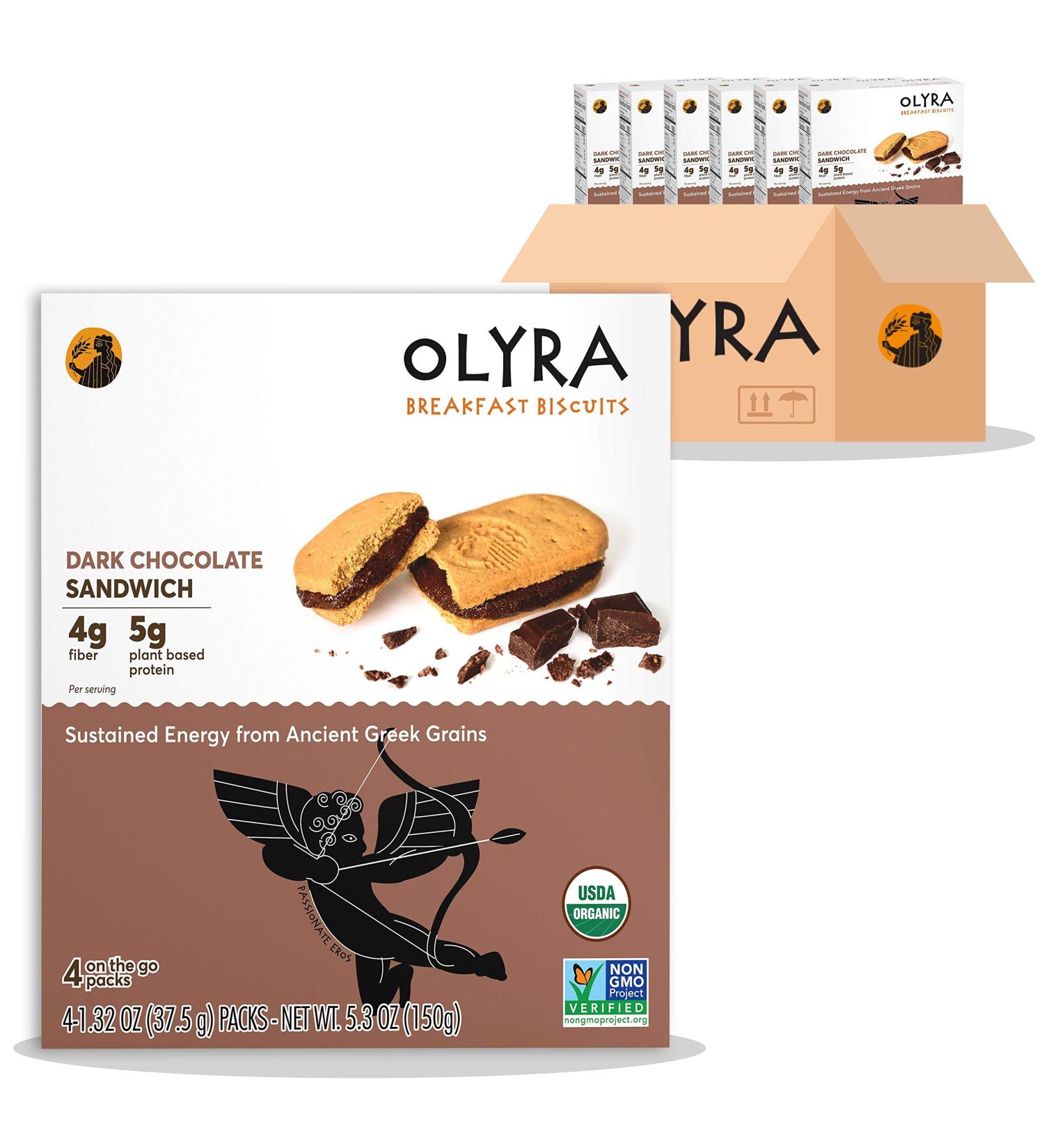 OLYRA Organic Dark Chocolate Creme Breakfast Sandwiches | Low-Sugar High Fiber Protein Vegan Snacks | Individually Wrapped Cookies | 6 Boxes of 4 Packs | 5.3 Ounce Pack - Buy Online on SooperMarket.com