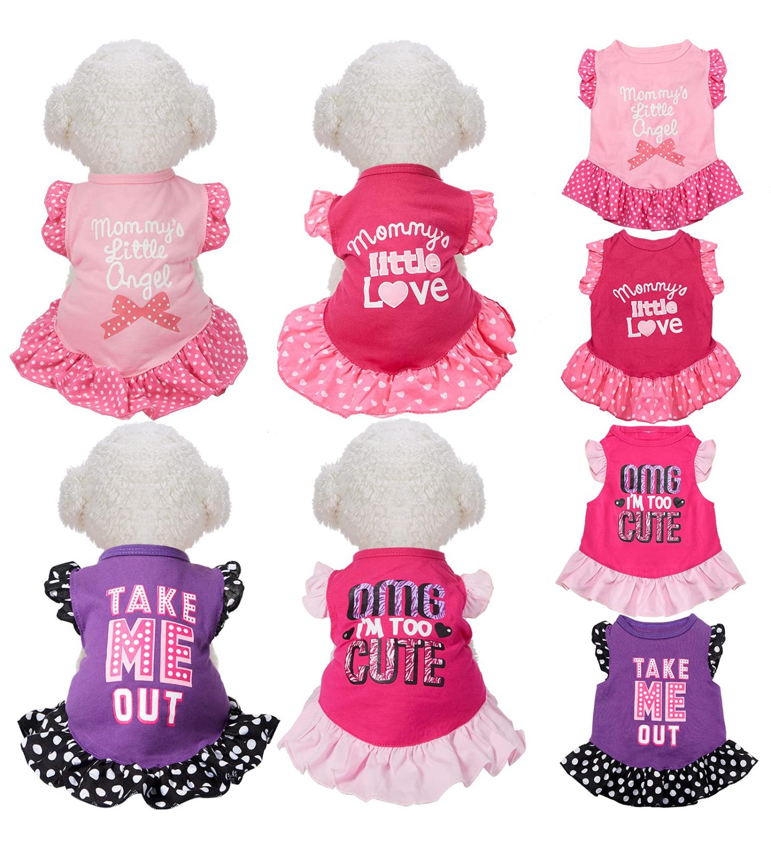 Pet Princess Dress Shirt - 4-Piece Cute Dog Sundress Set for Small Dogs & Cats - Summer Apparel with Ruffles - Puppy Skirt Shirt - Buy Online on SooperMarket.com