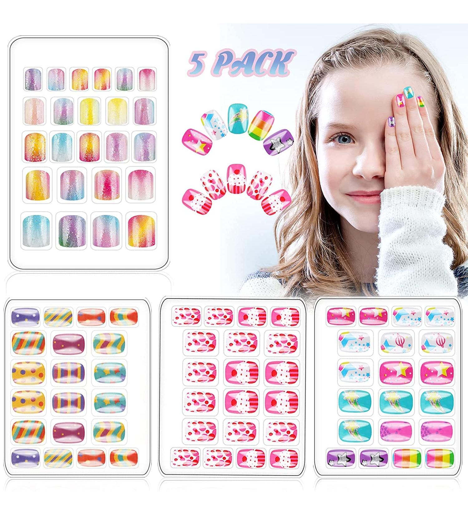112 Pcs Fake Nails for Kids - Pre-glue Press on Nails Kit for Girls Ages 7-12 - Child Holiday Party Gift - Buy Online on SooperMarket.com