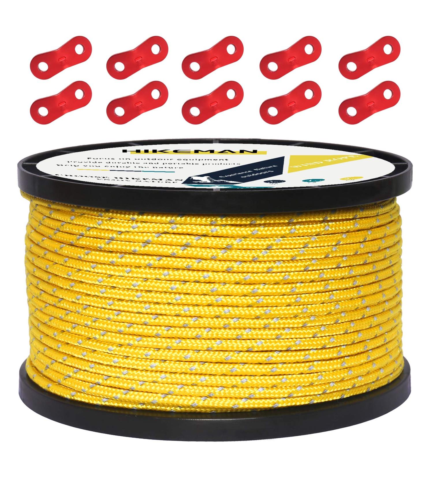 Hikeman 50m Reflective Guyline Nylon Camping Rope with Aluminum Adjuster - Yellow 3mm - Buy Online on SooperMarket.com
