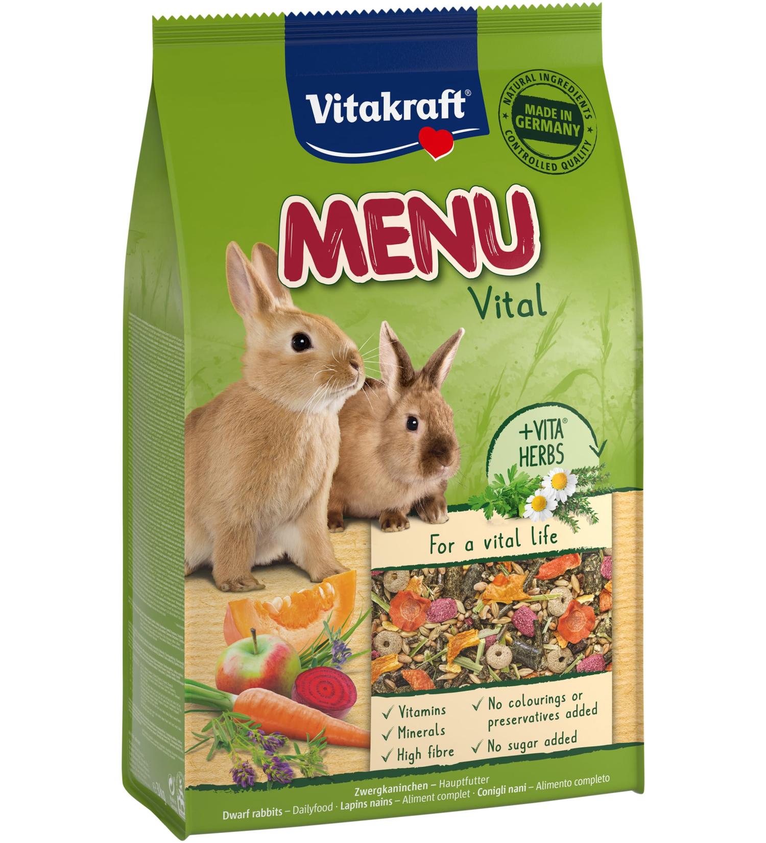 Vita Power Menu Vital for Dwarf Rabbits - 3kg Feed with Lucerne Apple Pumpkin & Herbs - No Sugar or Grain - International Shipping Available - Buy Online on SooperMarket.com