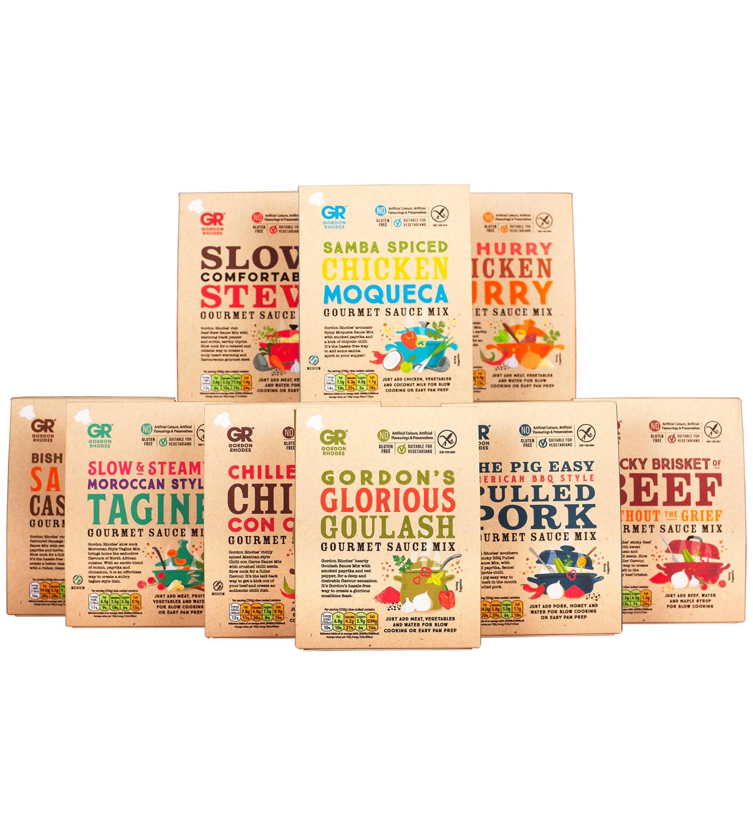 Gordon Rhodes' Divine 9. Can t Decide which of Our Delicious Gourmet Cooking sauces to Try Why not Treat Yourself to Our Devine 9 All are Gluten Free and Suitable for Vegetarians . (9 x 75gm) - Buy Online on SooperMarket.com