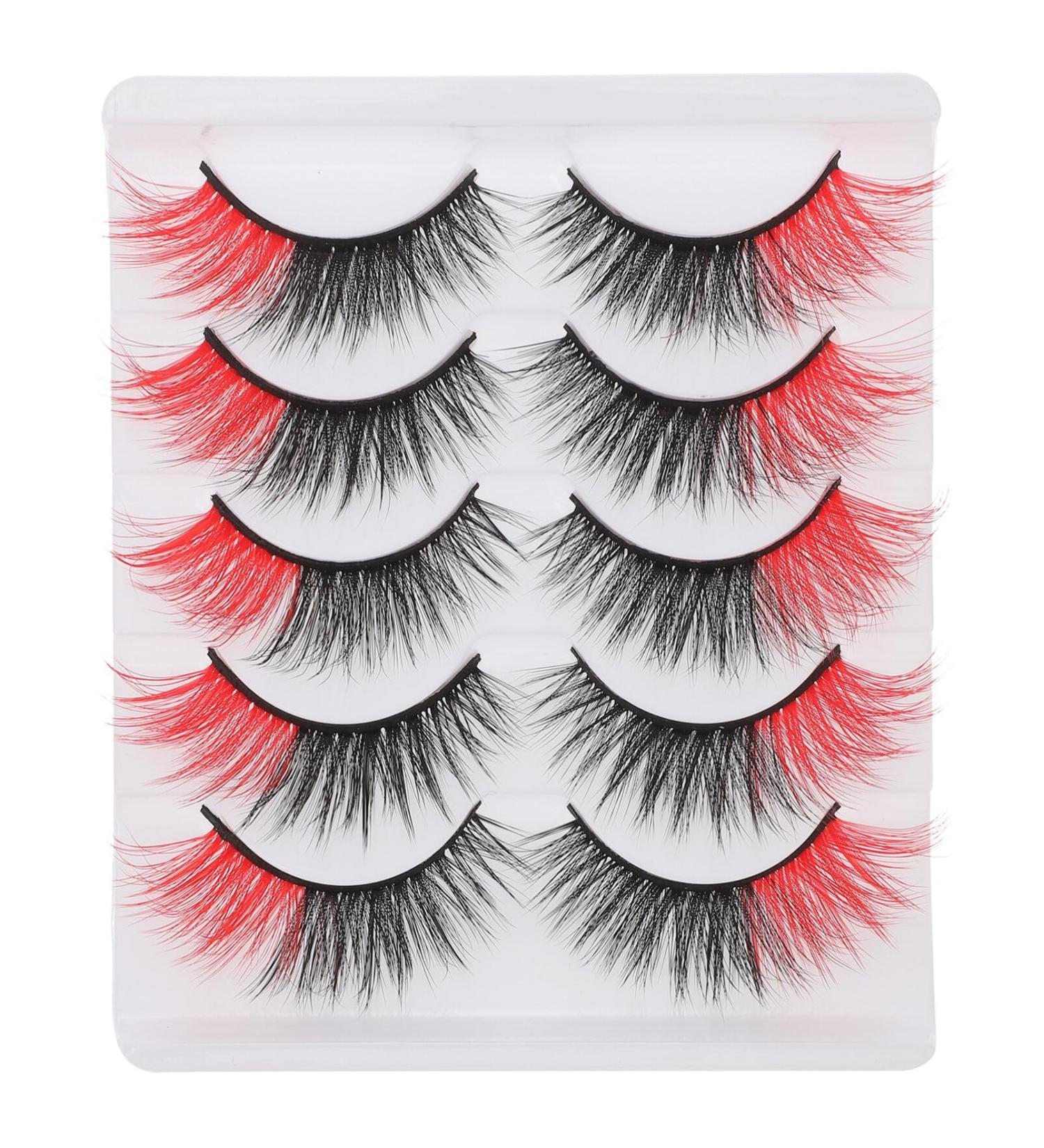 KALLORY 5 Pairs Red Colored Wispy Lashes - Natural Look 3D Eyelash Strips for Women & Girls - Perfect for Any Occasion - Buy Online on SooperMarket.com