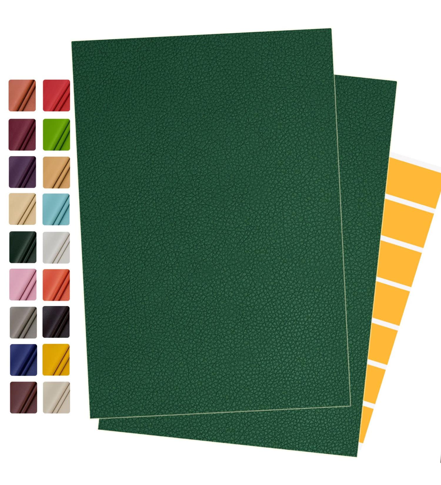 Dark Green Leather Repair Patch 8x12 Inch with Reinforcement Tape - Self Adhesive for Furniture, Sofas, Car Seats - Premium PU Leather Repair Kit (2 Pack) - Buy Online on SooperMarket.com