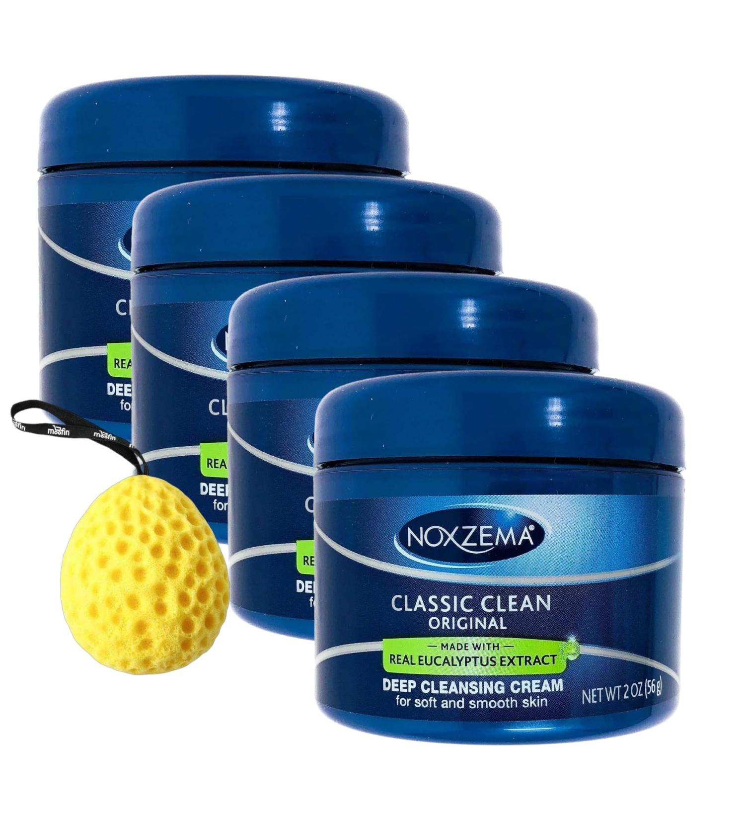 Buy Noxzema Face Cleanser 2 Oz - Deep Clean Cream with Eucalyptus Oil & Moofin Bath Sponge - Gentle for All Skin Types - Pack of 4 | International Shipping - Buy Online on SooperMarket.com