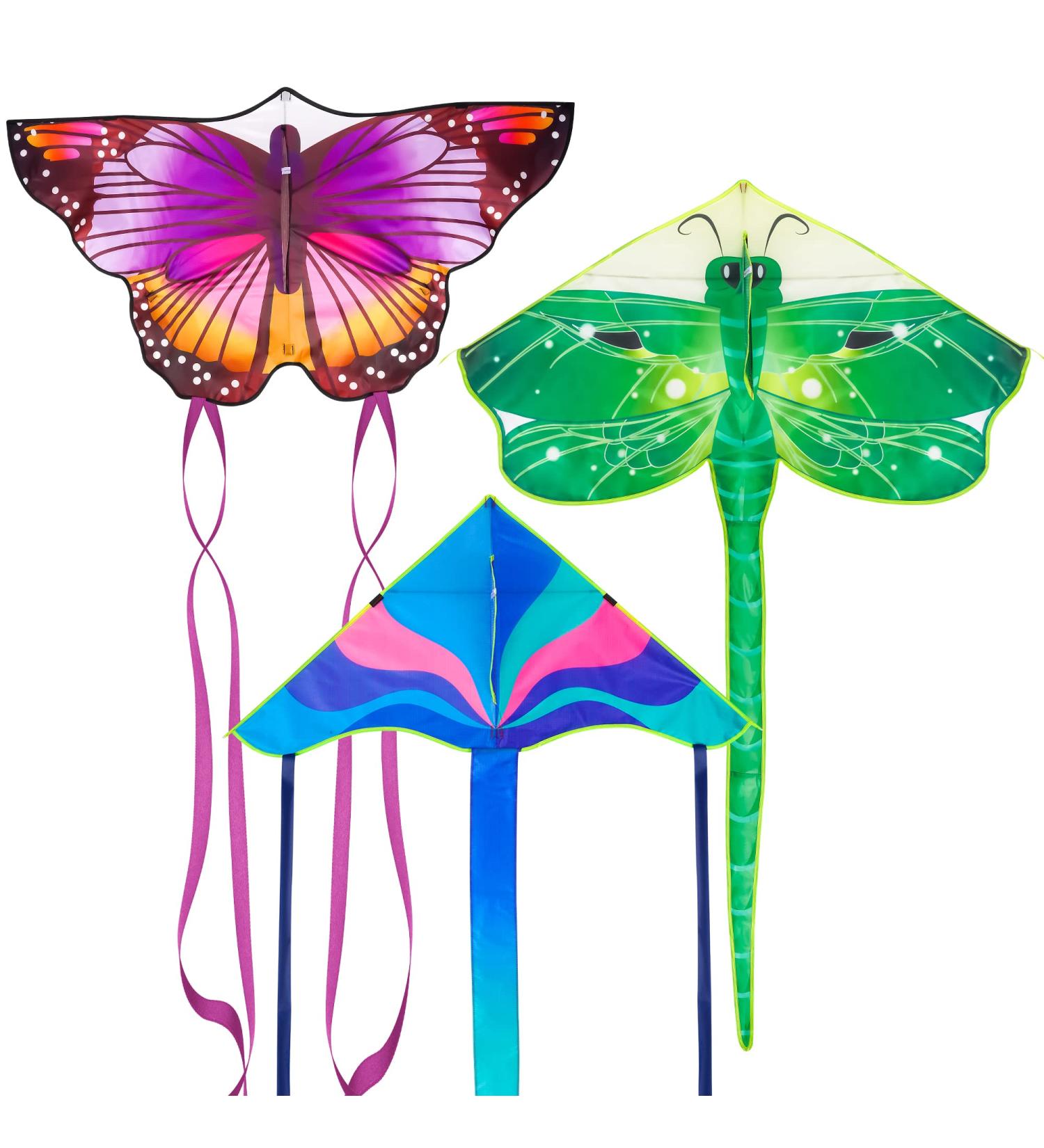 Crogift 3 Pack Large Kites - Butterfly Delta Dragonfly - Easy to Fly for Adults and Kids - Outdoor Game Activities - Easter and Festival Gifts - Buy Online on SooperMarket.com