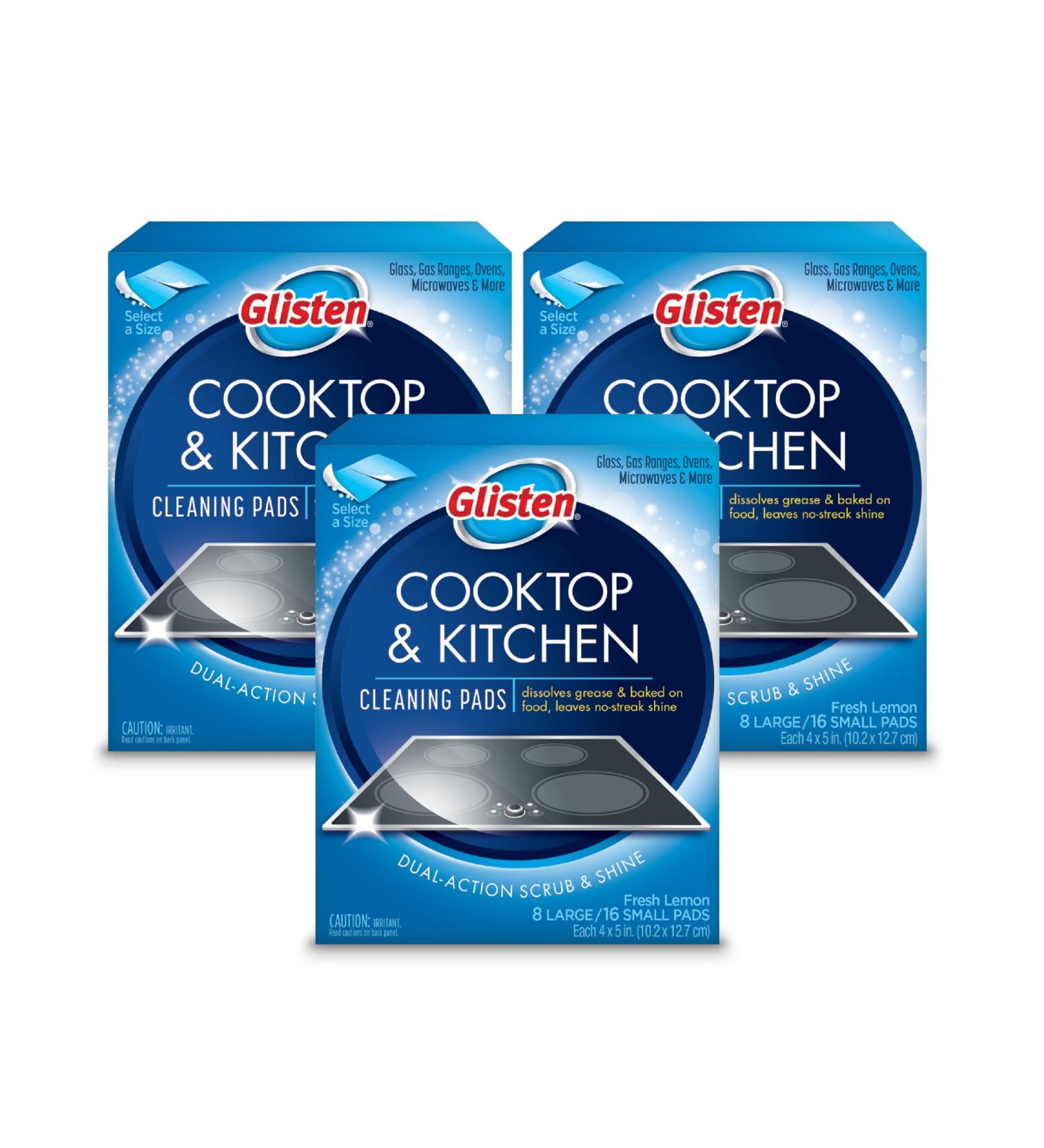 Glisten Cooktop & Kitchen Cleaning Pads - Dissolves Grease & Baked On Foods Lemon Scent 24 Large or 48 Small Pads | International Shipping - Buy Online on SooperMarket.com