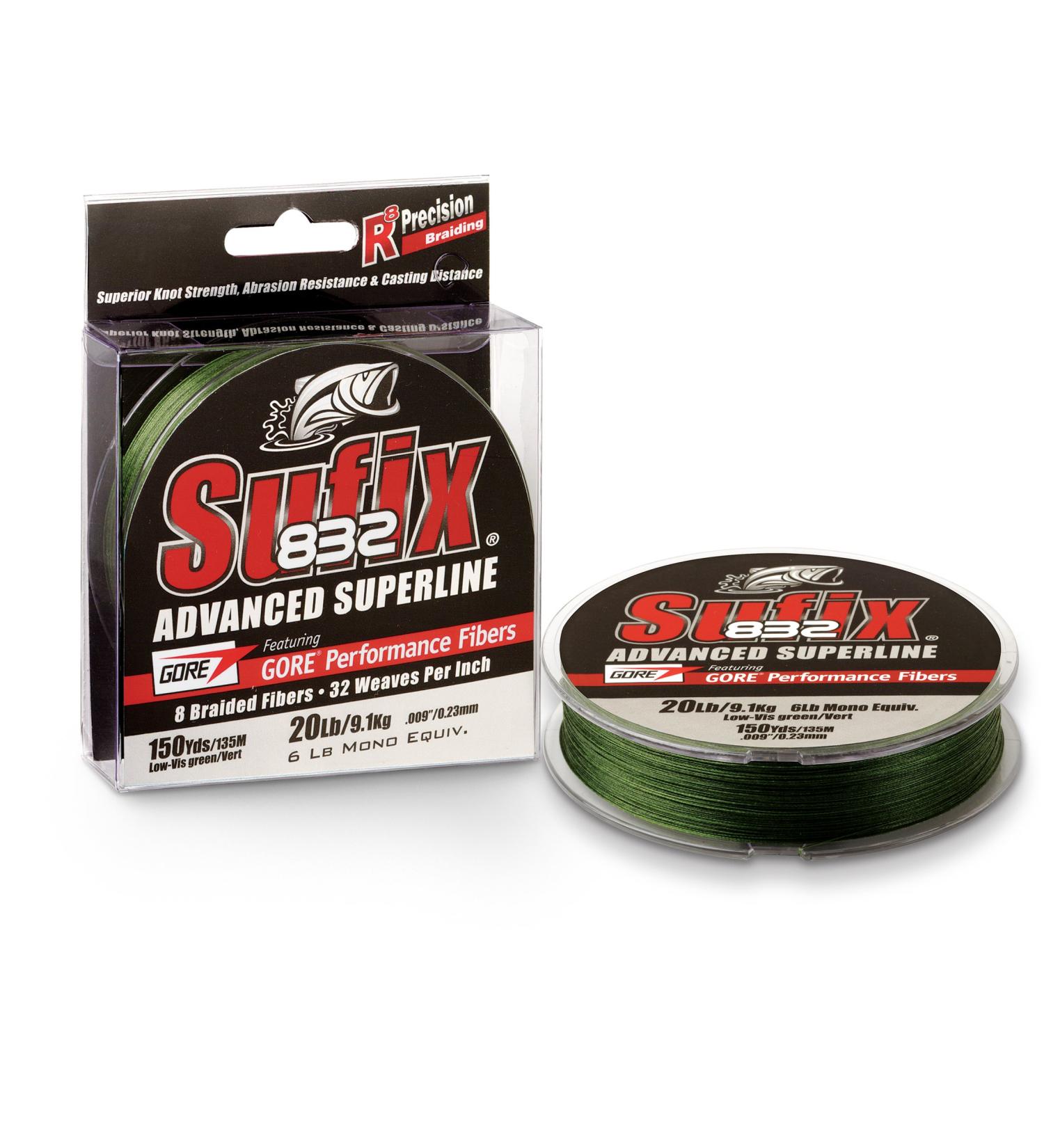 Sufix 832 Advanced Superline Braid - 150 yards Low Vis Green 20 lbs