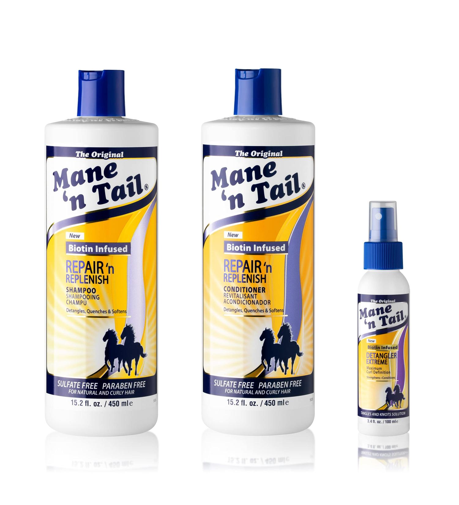 Mane 'n Tail Sulfate Free Repair & Replenish for Natural & Curly Hair | Vegan Curl Defining System | 15.2 oz Set with Detangler - Buy Online on SooperMarket.com