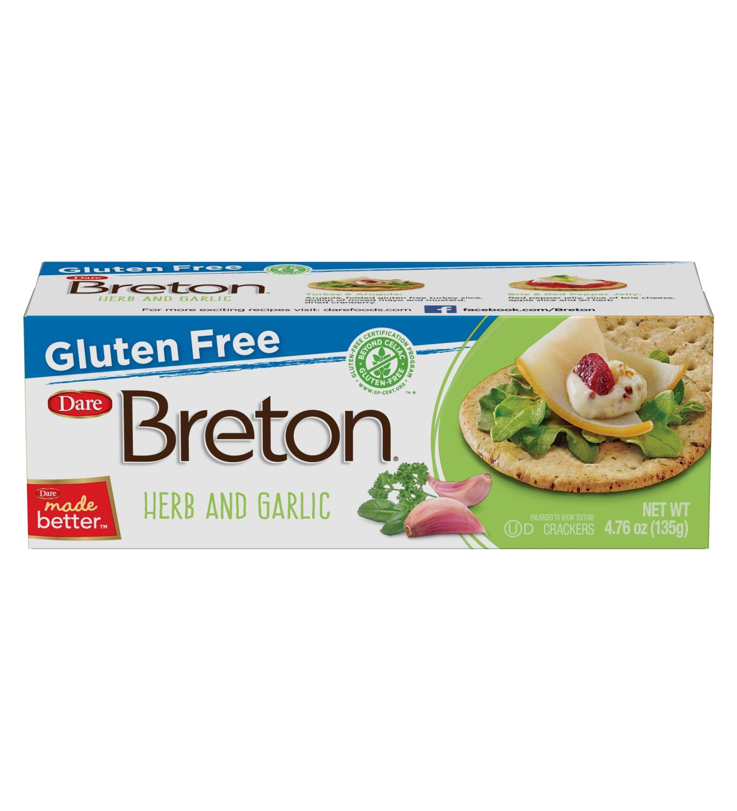 Dare Breton Gluten Free Herb & Garlic Crackers, 4.76 oz Box (Pack of 6) - Healthy Snacks, No Artificial Colors or Flavors. Tapioca & Green Lentil Flour - Buy Online on SooperMarket.com