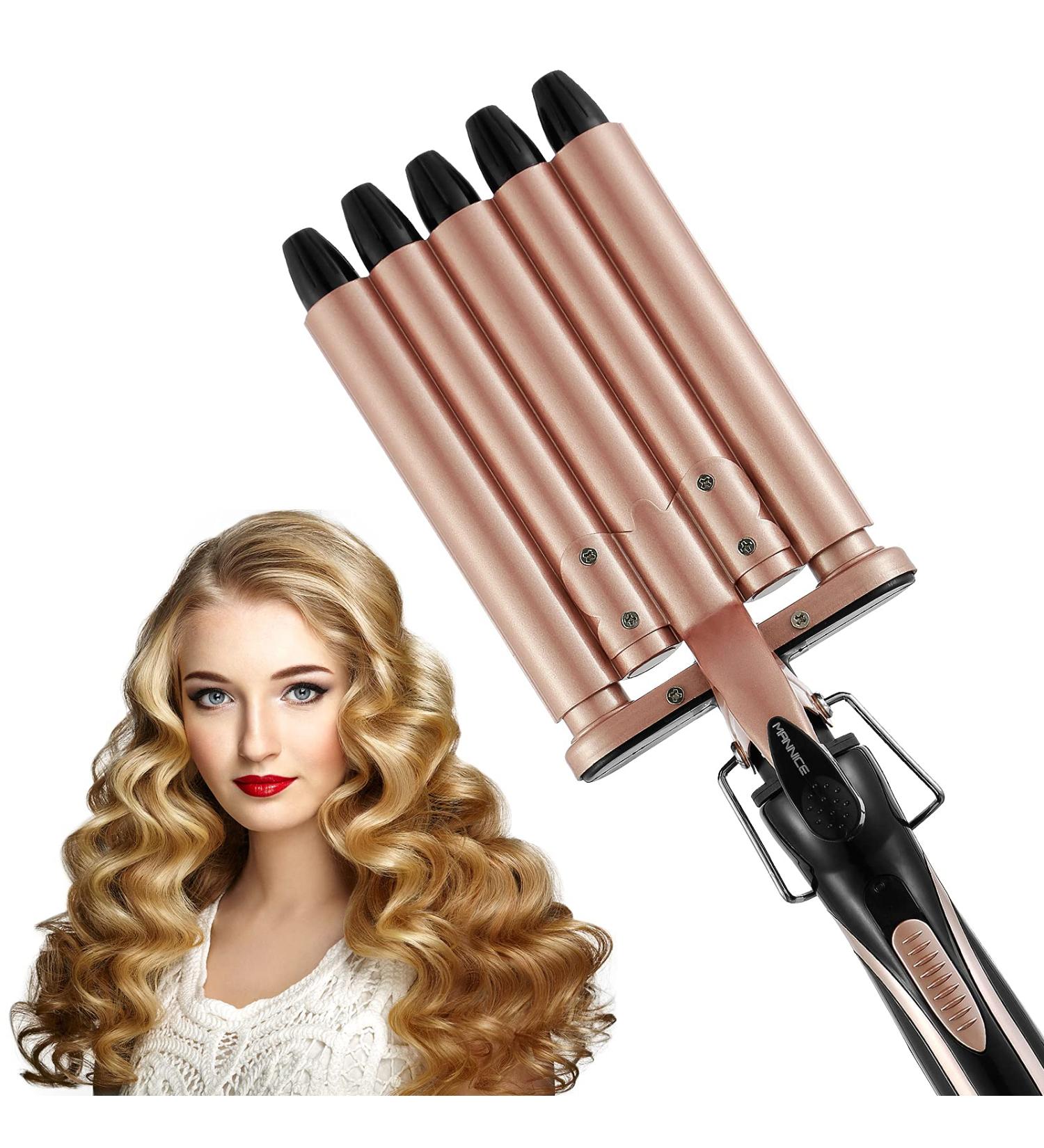 5 Barrel Curling Iron Wand Hair Waver - Ceramic Tourmaline, 0.6 Inch, Temperature Adjustable - Buy Online on SooperMarket.com