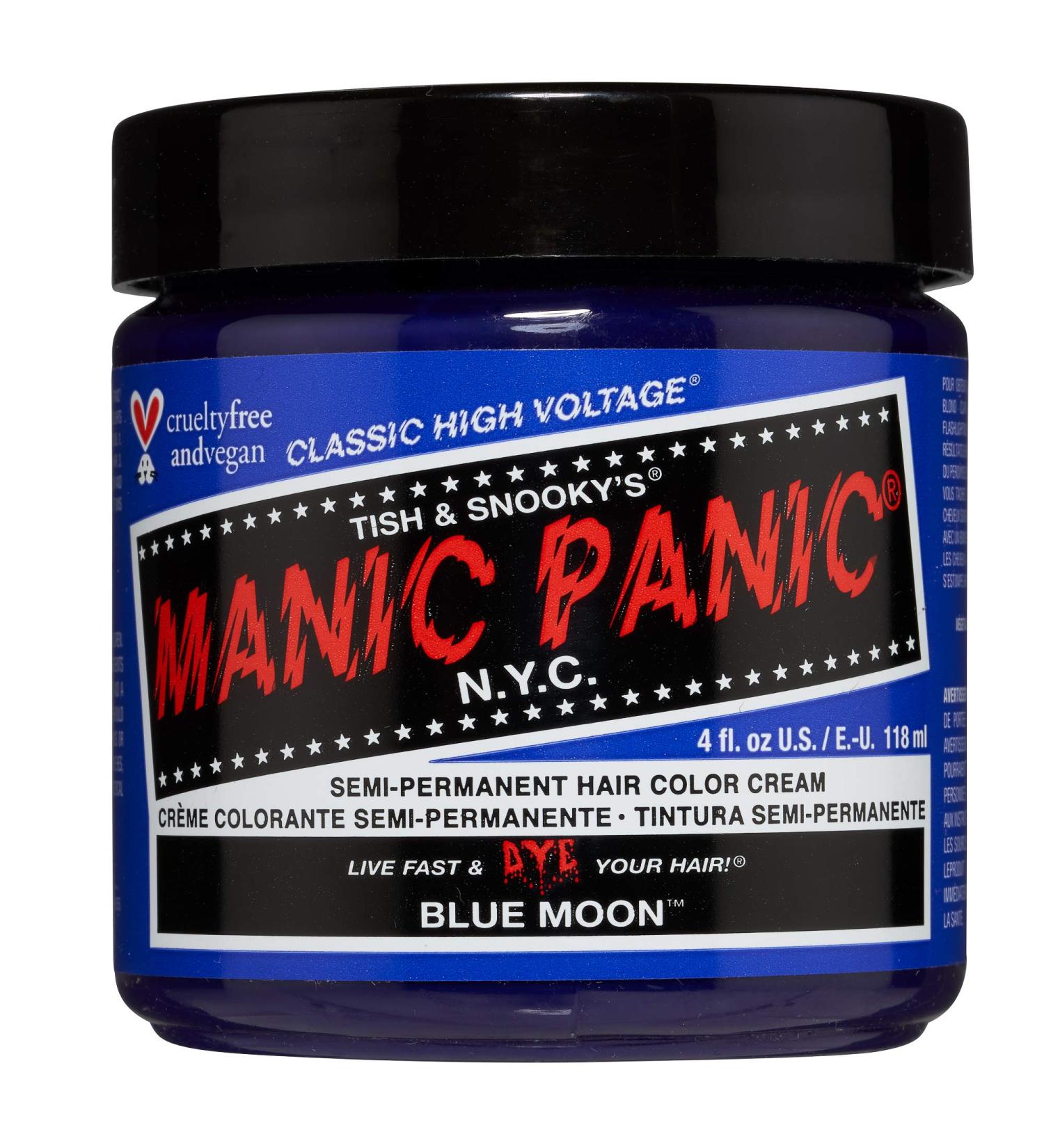 MANIC PANIC Blue Moon Hair Dye - Bright Neon Cool True Blue Color - Vegan, PPD & Ammonia Free (4oz) - Buy Online on SooperMarket.com