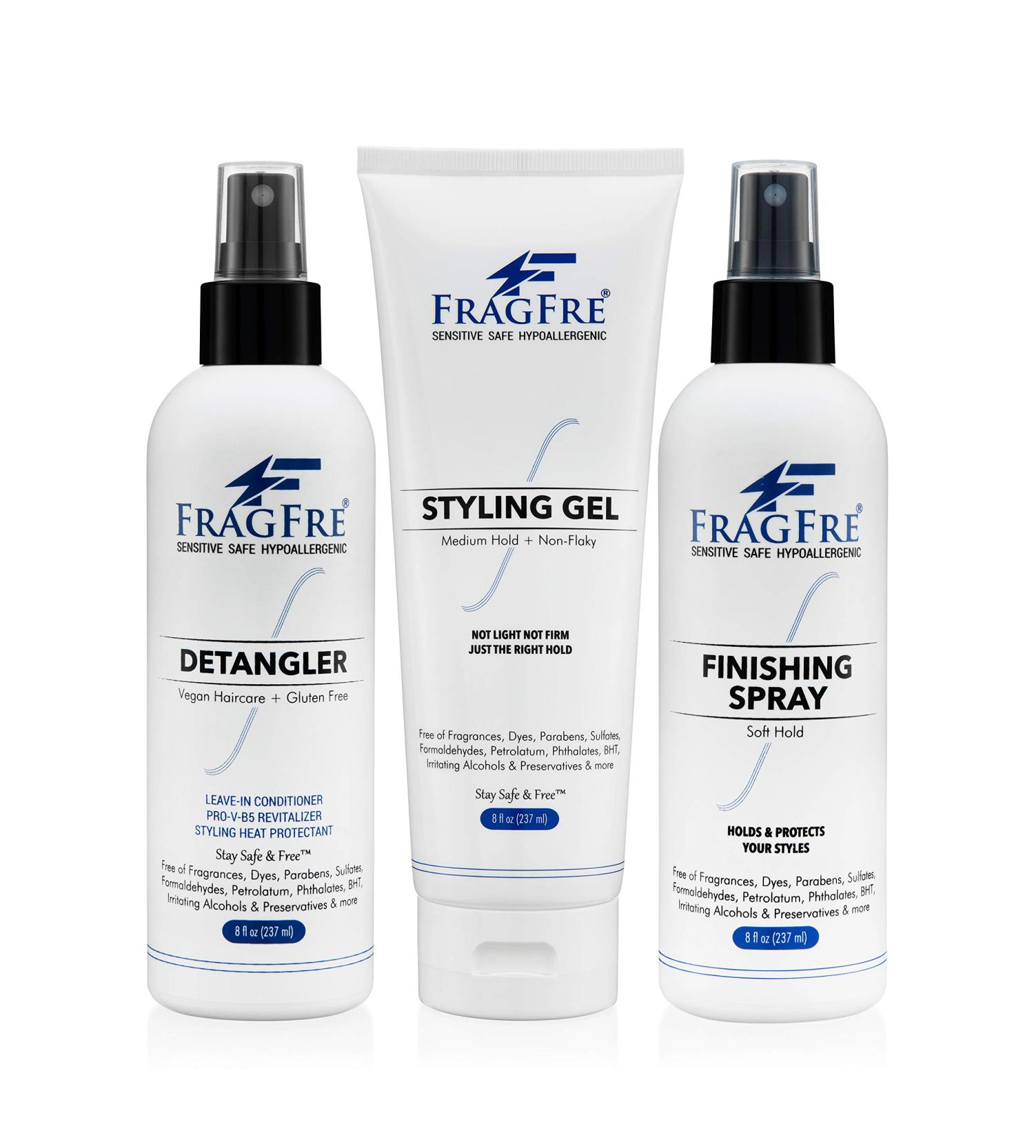 Hair Styling Set for Sensitive Skin 8 oz/ea (3-Pack Gift Set) - Detangler-Styling Gel-Finishing Spray - Fragrance Free Paraben Free Hypoallergenic - No Burning or Itching Hair Styling - Vegan - Buy Online on SooperMarket.com