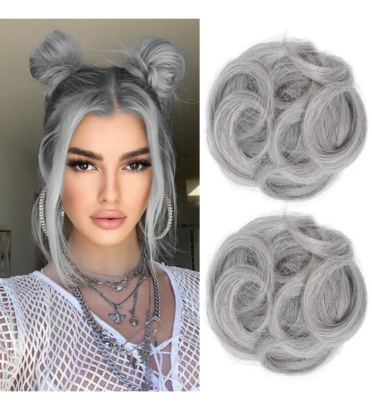 REECHO Space Bun Hair Pieces 2 PCS Mini Claw Clip in Messy & Cat Ears Fake Hair Bun Extensions Wig Accessory Updo Hairpieces for Women Girls (Pack of 2-3.5" Wavy Grey/Brown/Silver/White Mixed) Pack of 2-3.5" Wavy Grey/Brown/Silver/White Mixed - Buy Online on SooperMarket.com