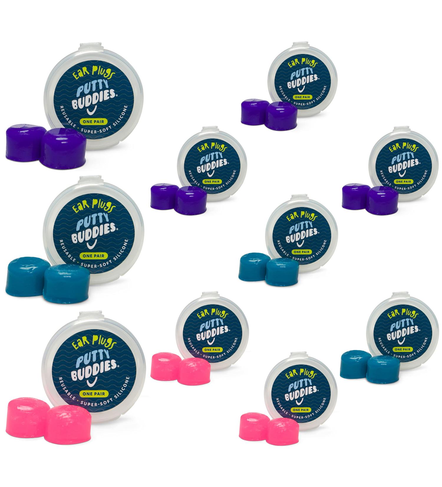 PUTTY BUDDIES Ear Plugs 10-Pair Pack - Soft Silicone for Swimming & Bathing - Doctor Recommended - Purple/Teal/Magenta - Buy Online on SooperMarket.com