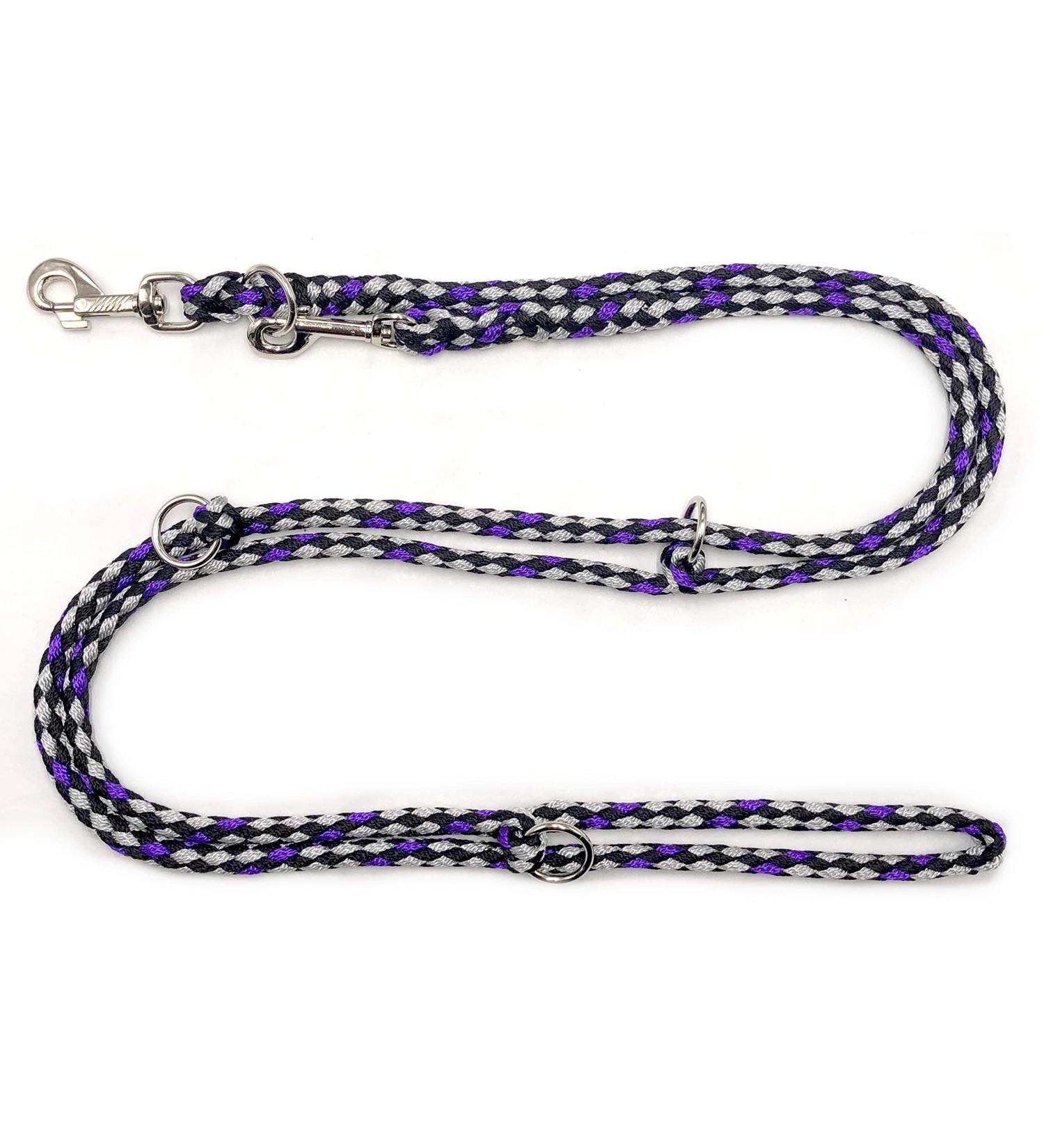 Dog leash Double Leash Practice line for medium dogs up to 45 kg over 39 colors very stable (2.40 m Boston) 2.40 m black and gray purple