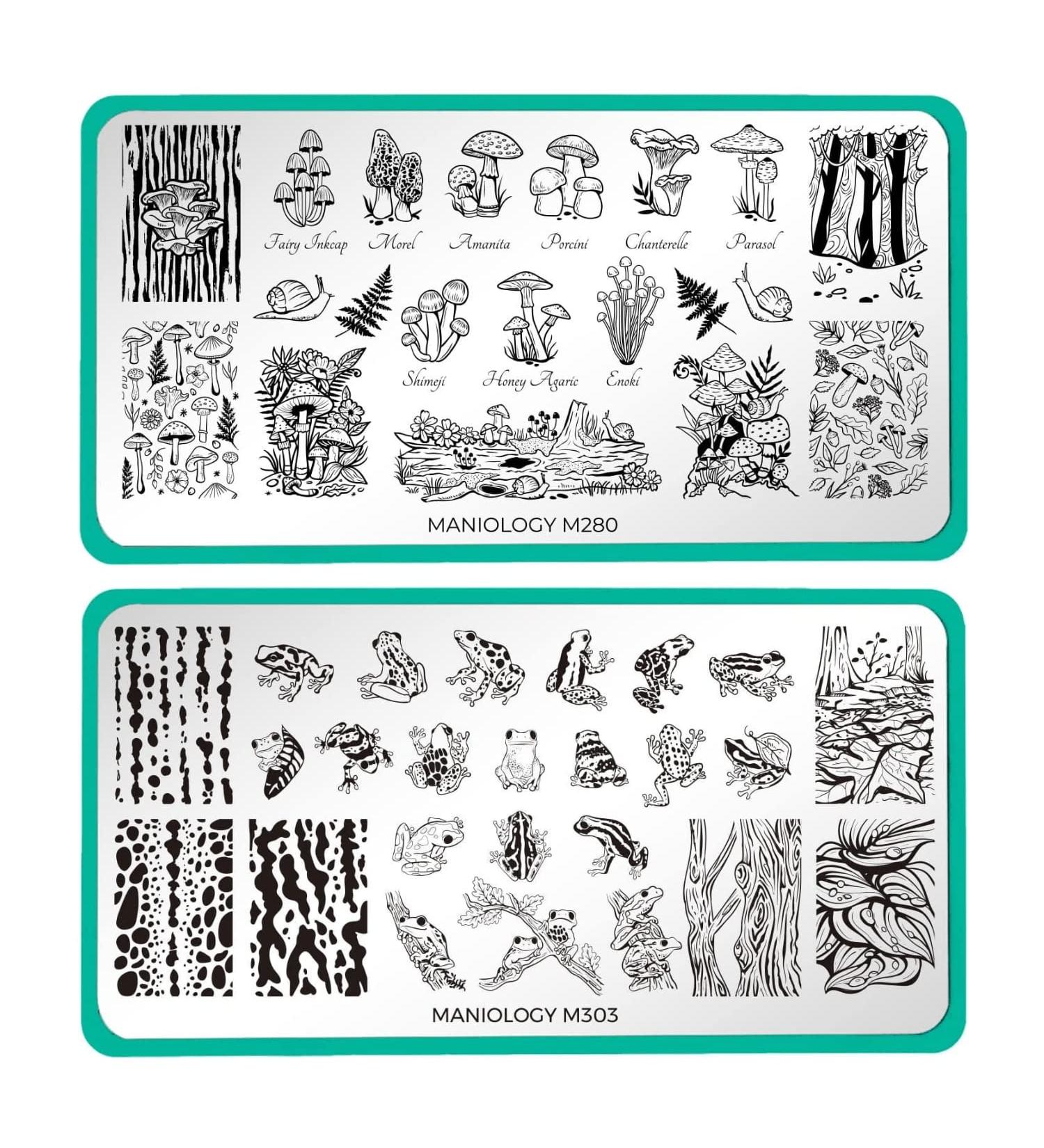 Shop Maniology Forest Wonders Nail Stamping Plate Set - Unique Mushroom & Frog Nail Art for Stunning Manicures - Buy Online on SooperMarket.com
