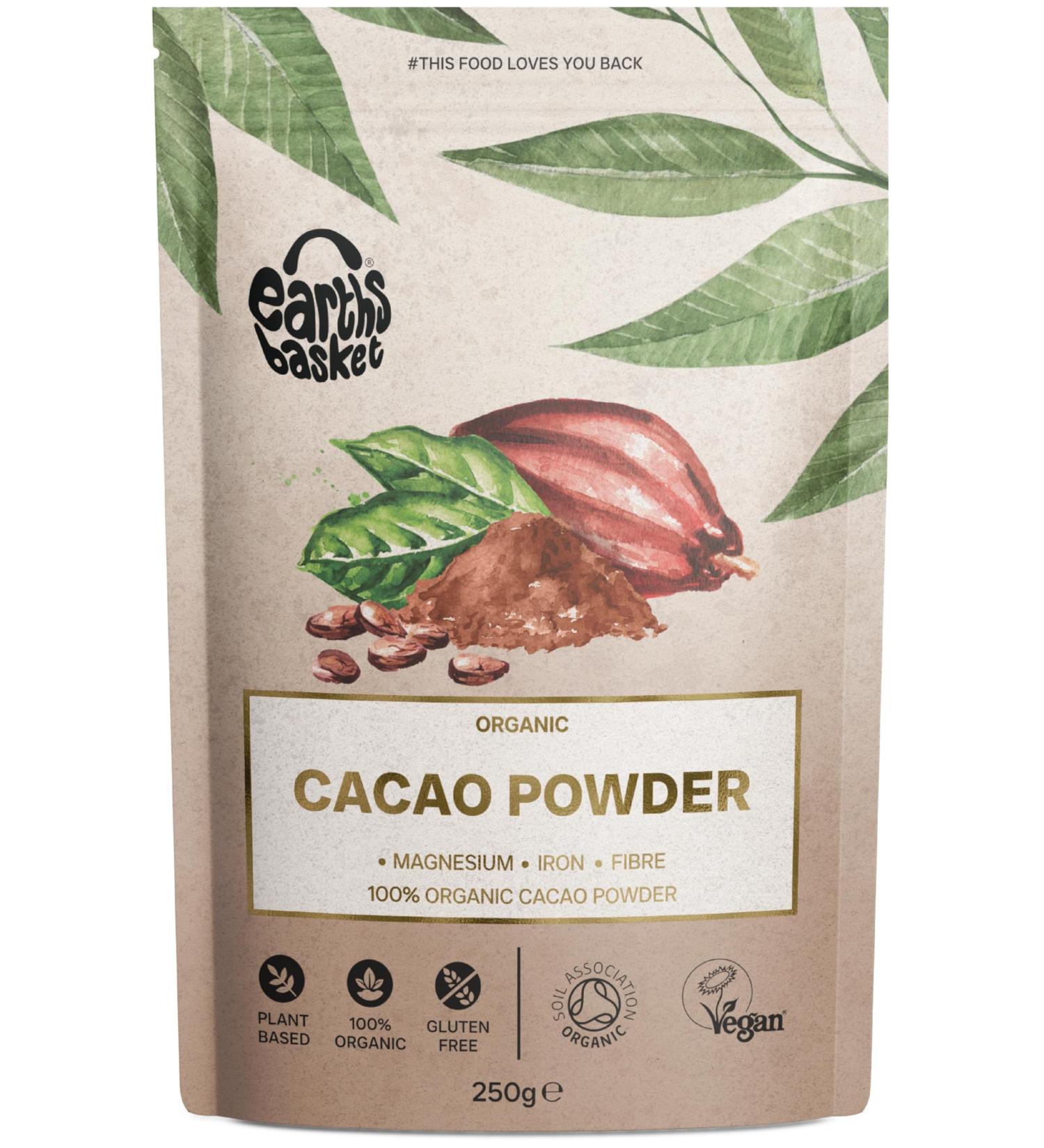 Earths Basket Organic Cacao Powder 250g Peruvian Natural & Pure Theobroma Cacao. Magnesium & Iron - Buy Online on SooperMarket.com