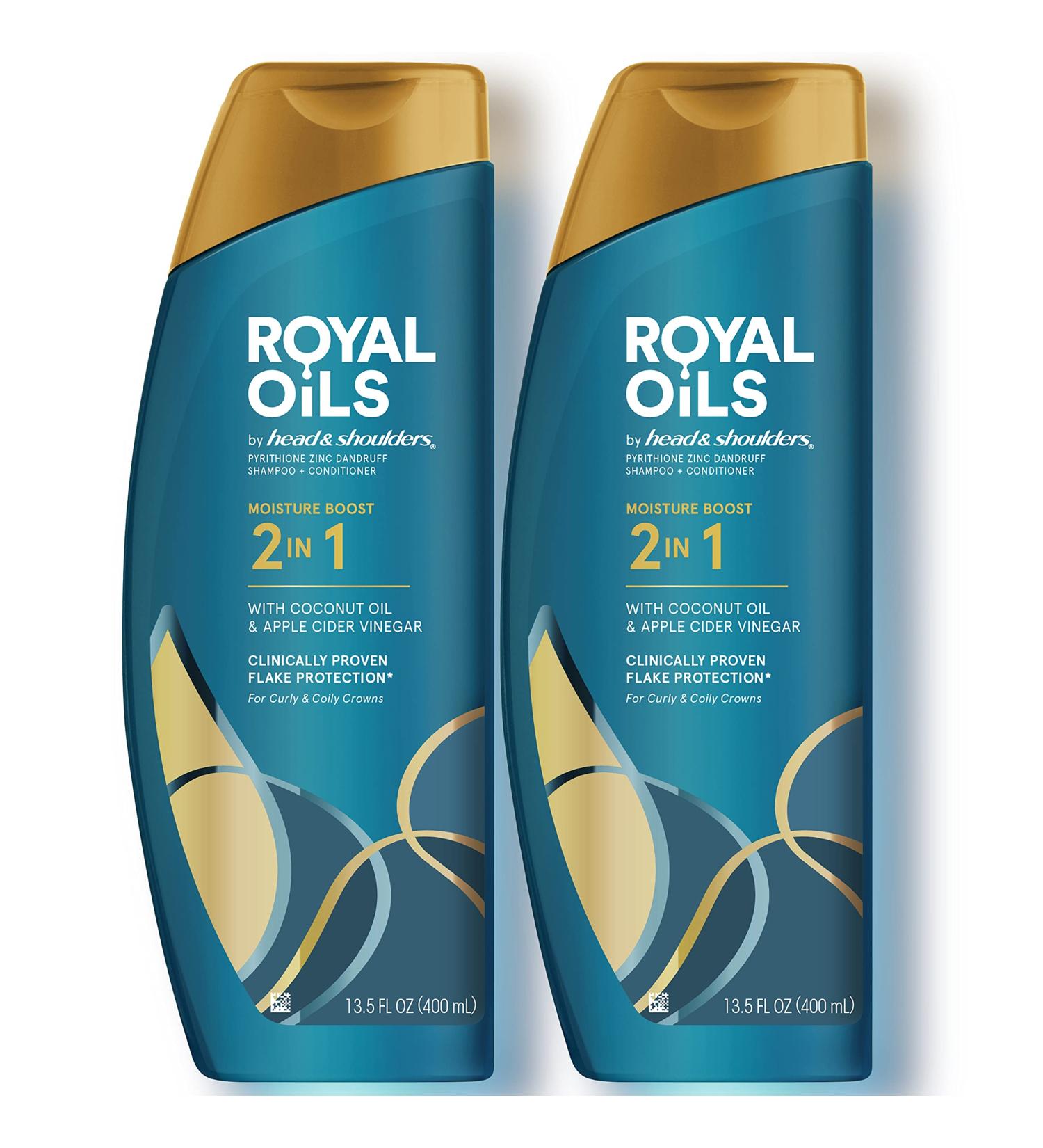 Head & Shoulders Dandruff Shampoo & Conditioner 2 in 1 Royal Oils Moisture Boost, Scalp Care for Natural and Curly Hair, Coconut Oil and Apple Cider Vinegar, Sulfate Free, 27 Fl Oz, 2 Count