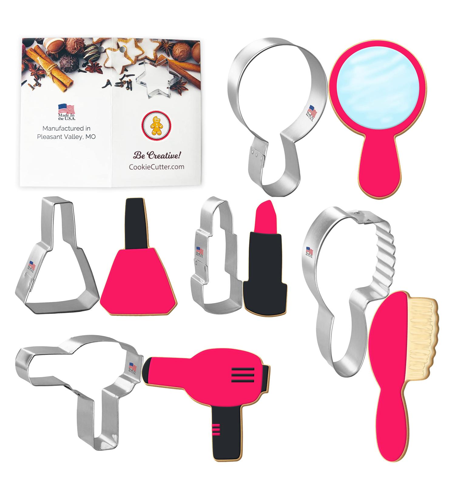 Foose Diva Cookie Cutters 5 Piece Set - Nail Polish, Mirror, Hair Dryer, Lipstick, Hair Brush - Made in USA - Buy Online on SooperMarket.com