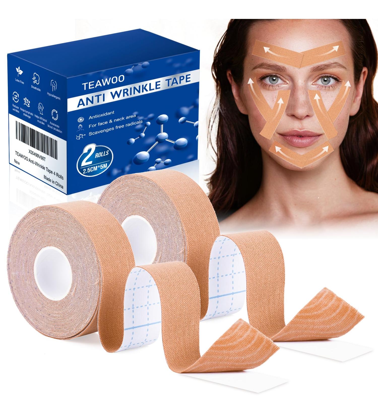 Anti-Wrinkle Tape - Myofascial Lift Tape for Firming Toning & Tightening | Skin-Lifting Face Neck & Forehead Patches - 2 Rolls for Anti-Aging & Wrinkle Reduction - Buy Online on SooperMarket.com