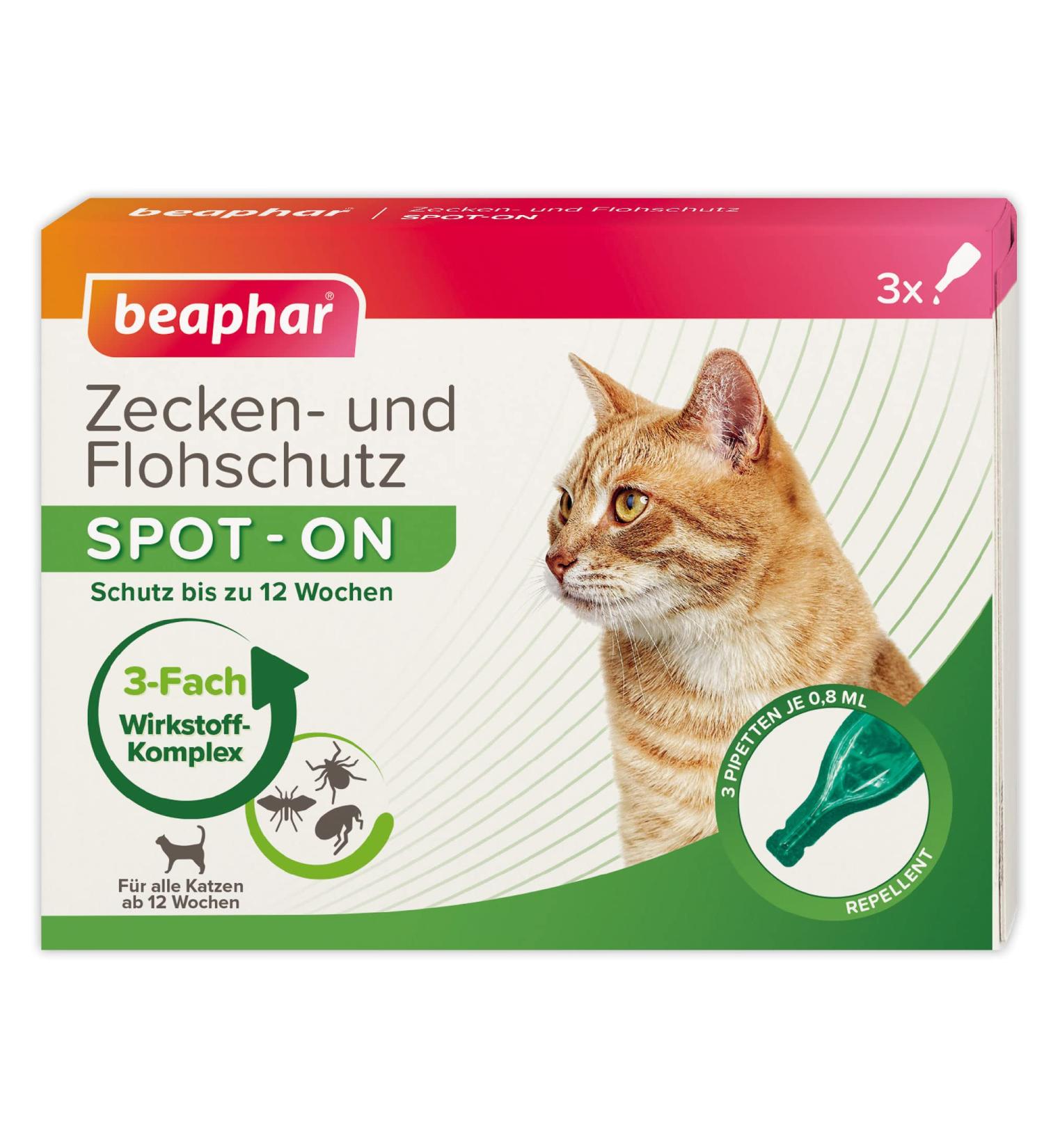Beaphar Tick & Flea Protection Spot-On for Cats | Effective Flea Tick & Mosquito Repellent | 3 Pipets (0.8 ml each) - 12 Weeks Protection - Buy Online on SooperMarket.com