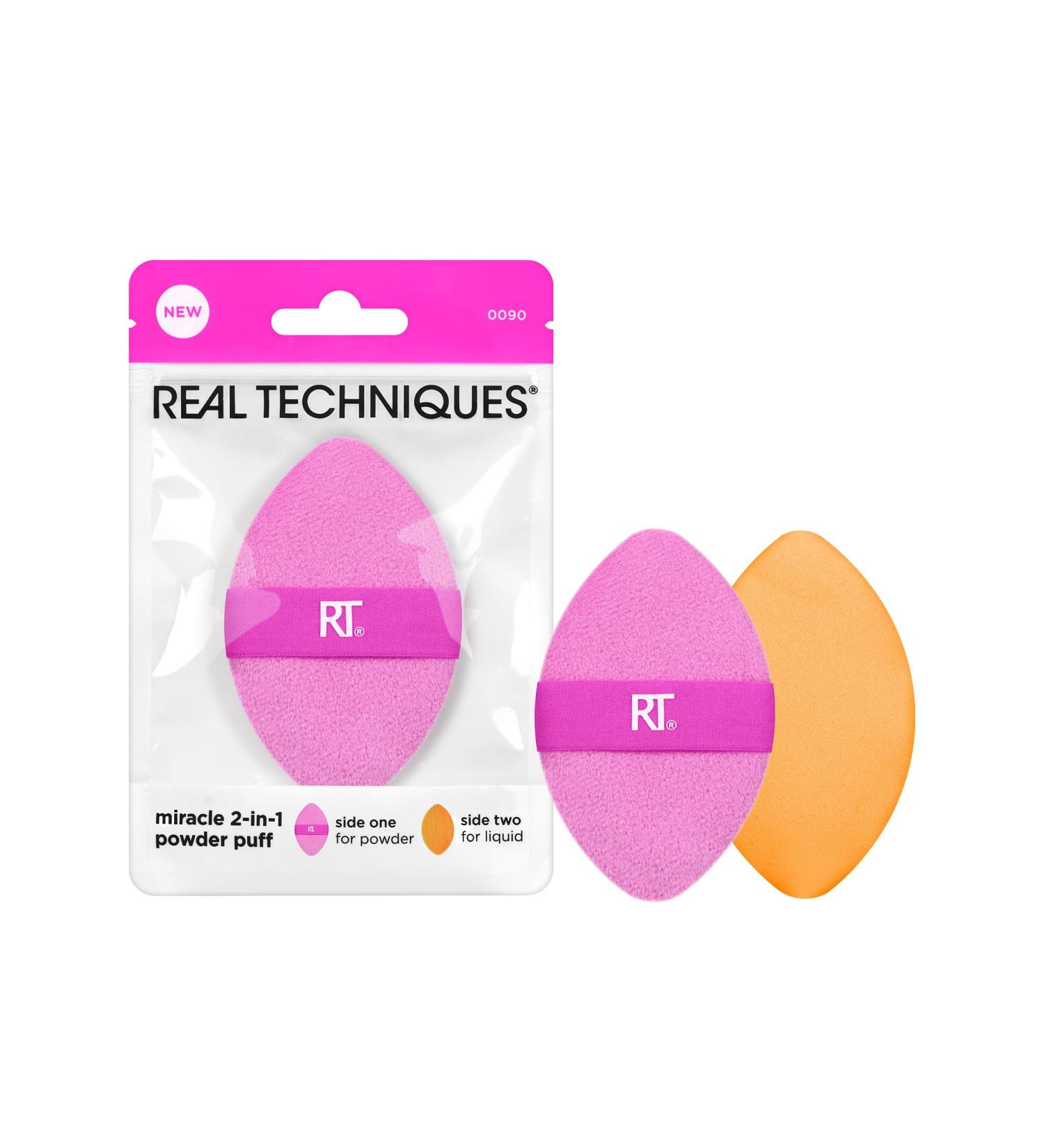 Real Techniques Miracle 2-In-1 Powder Puff Dual-Sided Full-Size Makeup Blending Puff Reversible Elastic Band Precision Tip Makeup Sponge and Powder Puff For Liquid Cream and Powder 1 Count 1/Miracle 2-In-1 Powder Puff - Buy Online on SooperMarket.com