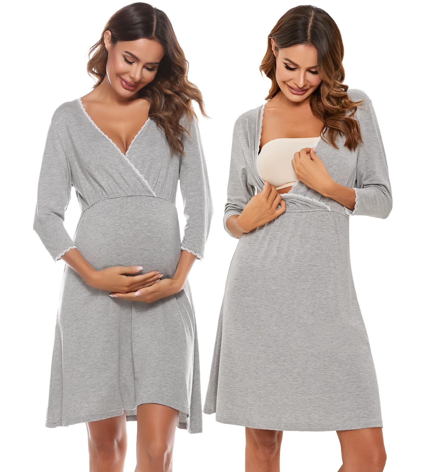 Sykooria Women's Cotton Nursing Nightdress with 3/4 Sleeves - Grey XL - Buy Online on SooperMarket.com