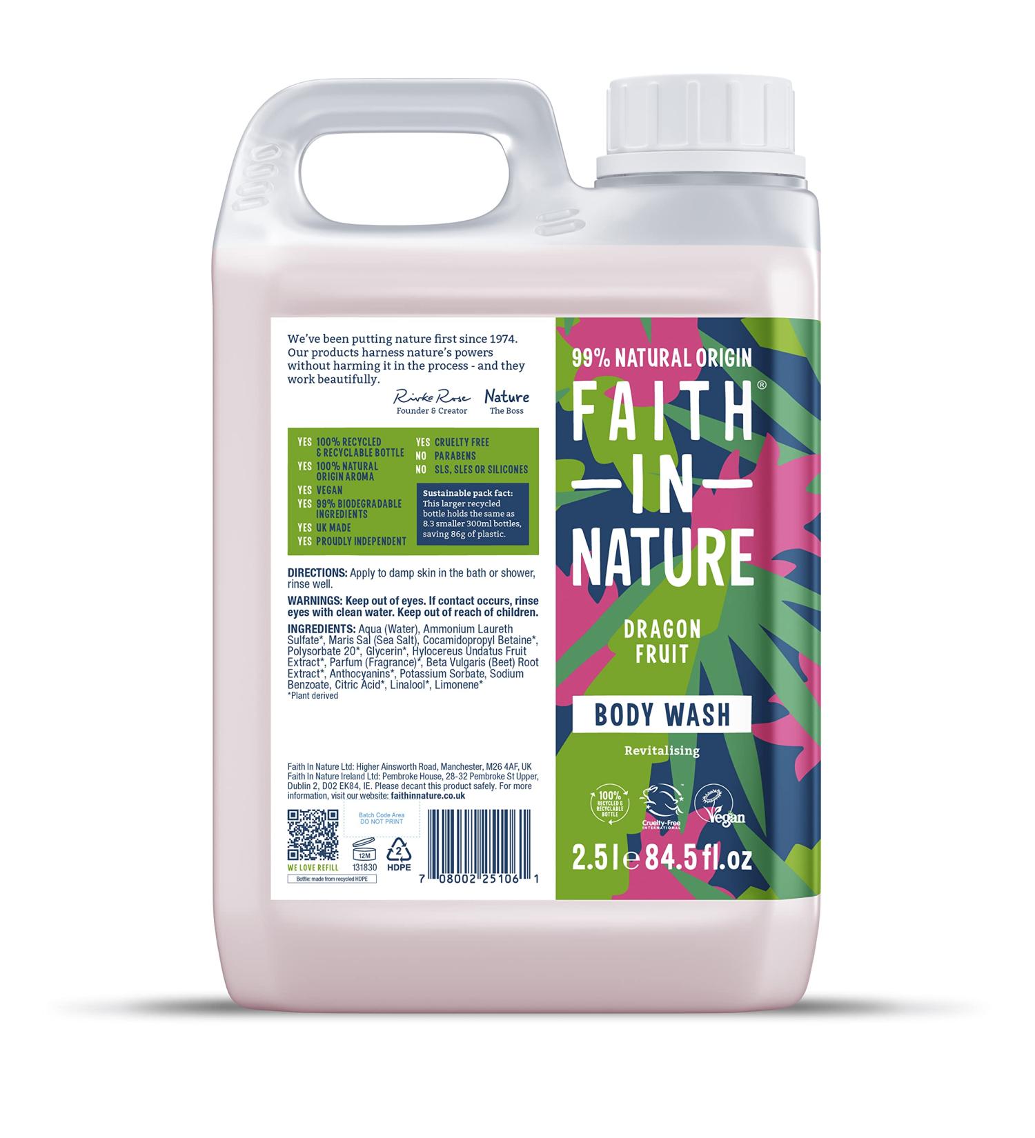 Faith In Nature Dragon Fruit Body Wash 2.5L - Revitalising, Vegan & Cruelty Free - No SLS or Parabens - Buy Online on SooperMarket.com